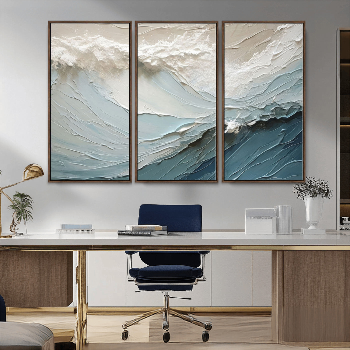 MGV-FC-48X32-3P - Waves Abstract Wall Art Print, Modern Framed Abstract Canvas Print, Abstract Painting for Living