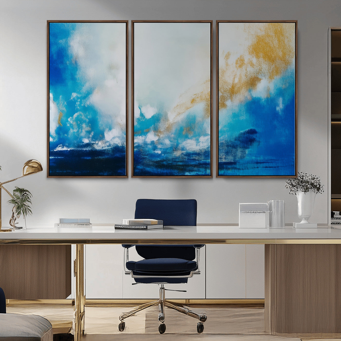 MGV-FC-48X32-3P - Blue Abstract Print - Dynamic Ocean-Inspired Canvas Wall Art