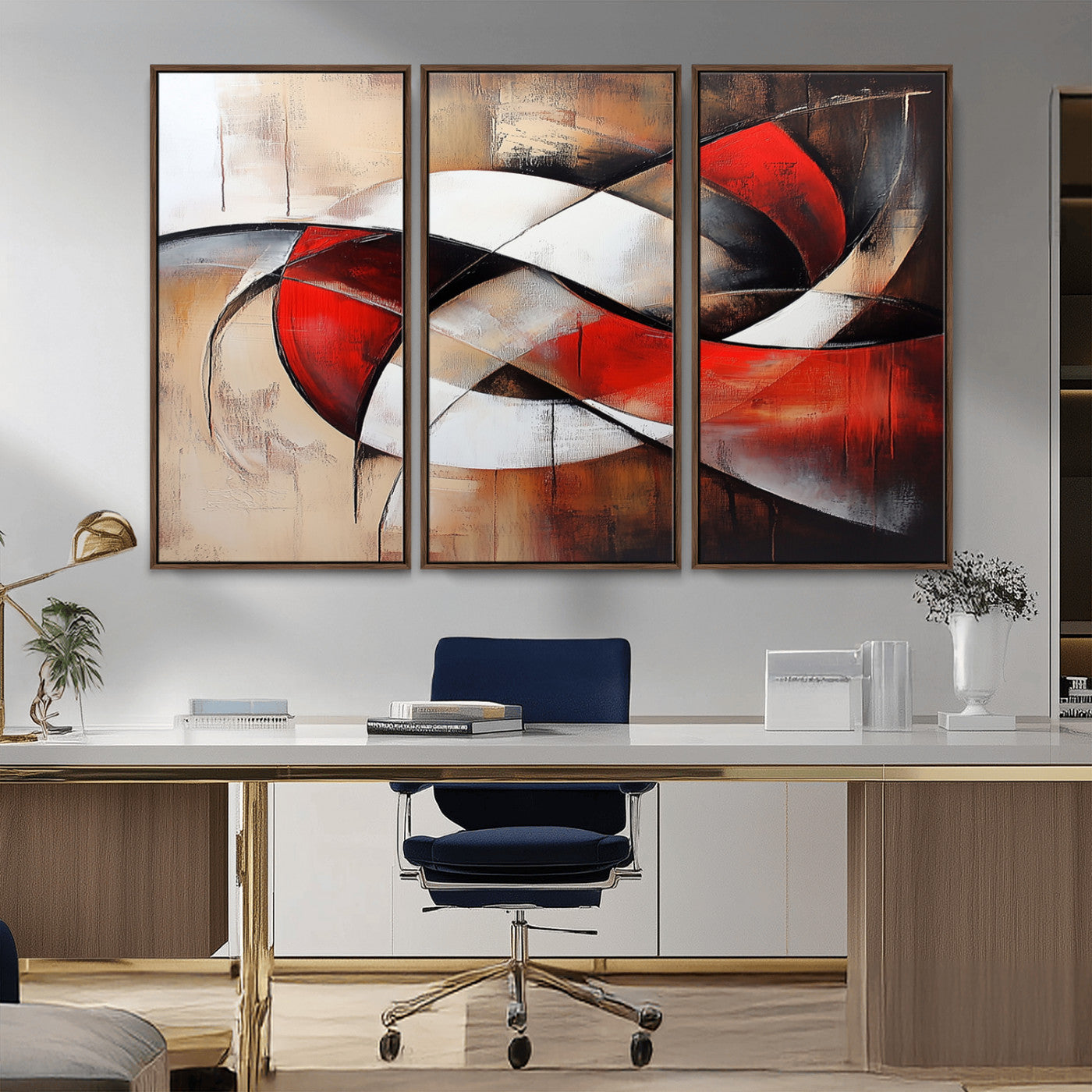 MGV-FC-48X32-3P - Abstract Wall Art - Modern Red and White Canvas Wall Art Print - Bold Geometric Abstract Canvas for