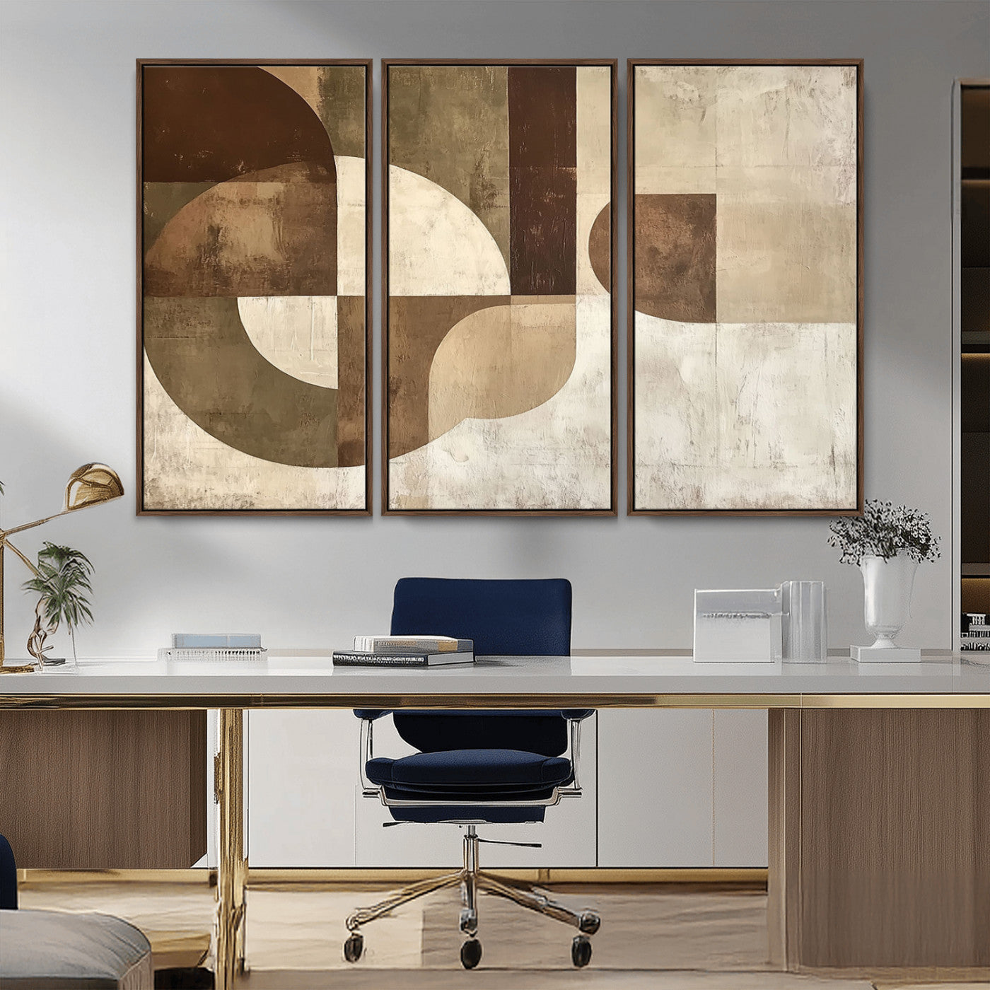 MGV-FC-48X32-3P - Wabi Sabi Geometric Wall Art | Abstract Modern Minimalist Canvas Print with Neutral Mid Century Art