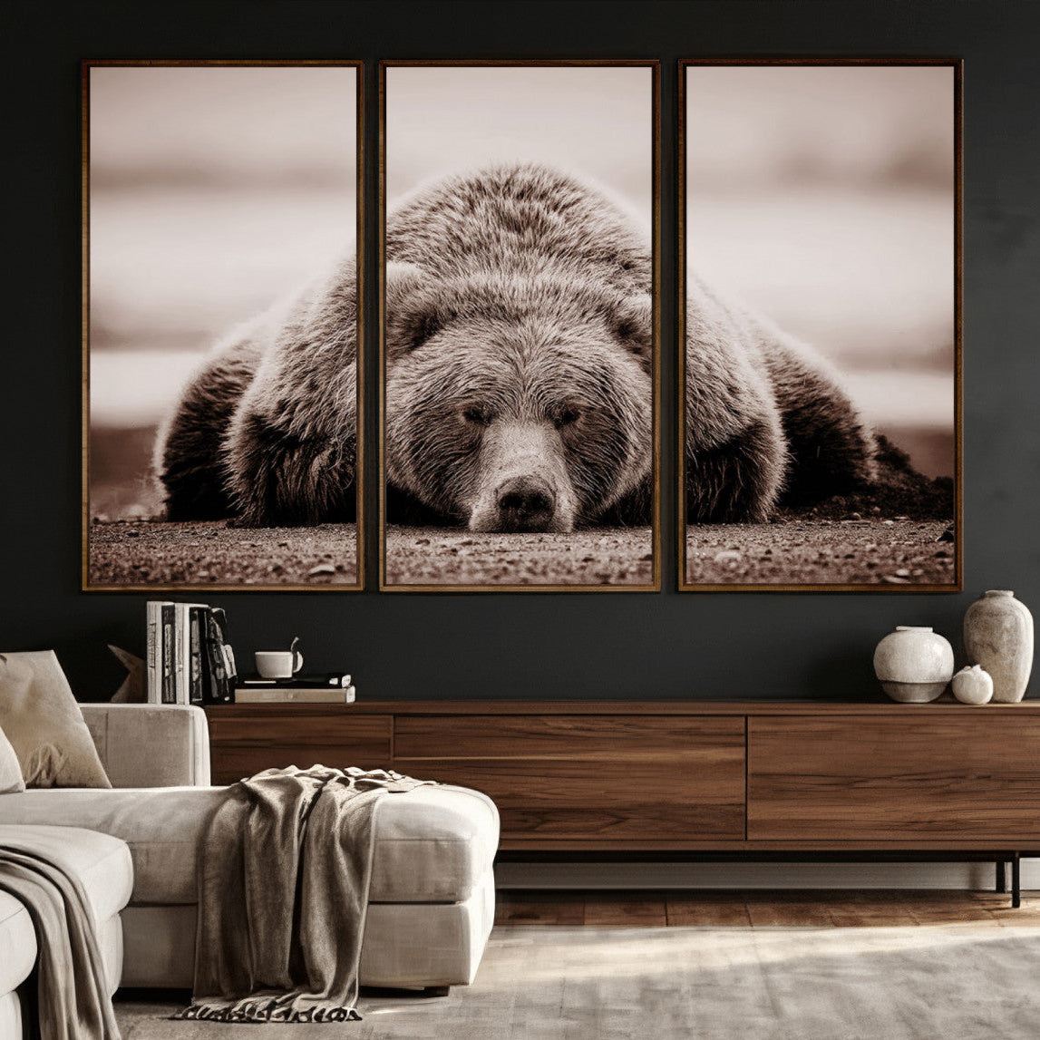 20611-MGV-CV-36X24 - Grizzly Bear Wall Art Print - Bear Canvas Wall Art - Rustic Bear Portrait Canvas Print for Cabin