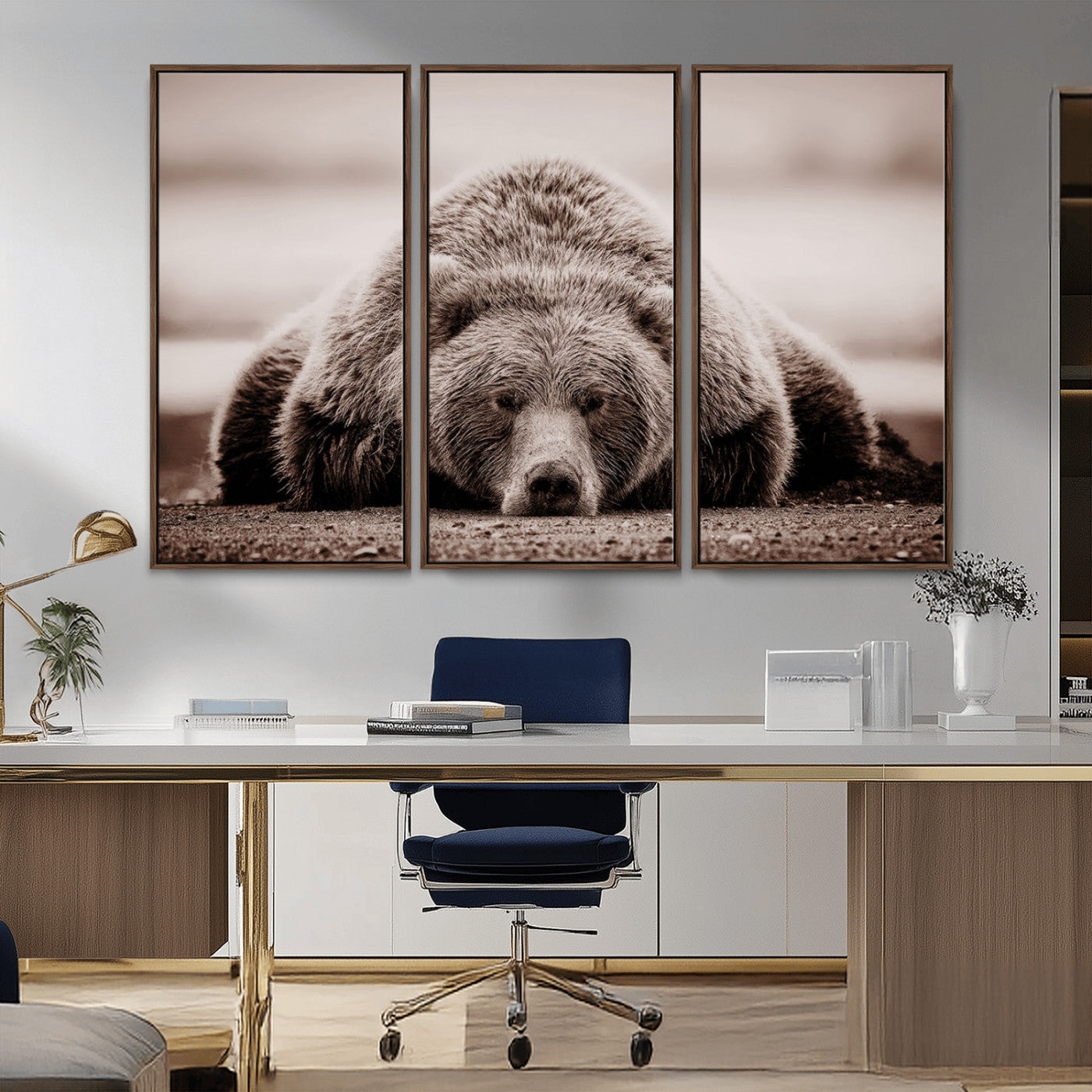 MGV-FC-48X32-3P - Grizzly Bear Wall Art Print - Bear Canvas Wall Art - Rustic Bear Portrait Canvas Print for Cabin Wall Decor and Nature-Inspired Spaces