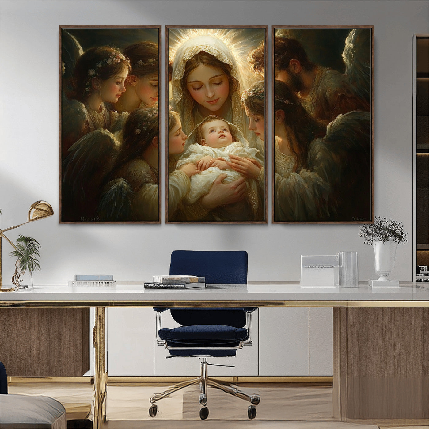 MGV-FC-48X32-3P - Mary Jesus Canvas Wall Art Print - Madonna and Child with Apostles Art Print - Classic Christian