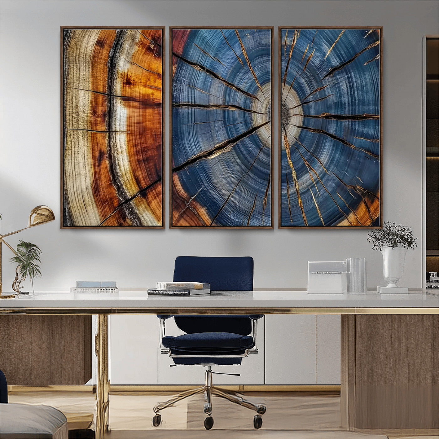 MGV-FC-48X32-3P - Abstract Tree Rings Canvas Wall Art - Wood Grain Canvas Print - Nature-Inspired Modern Wood Grain