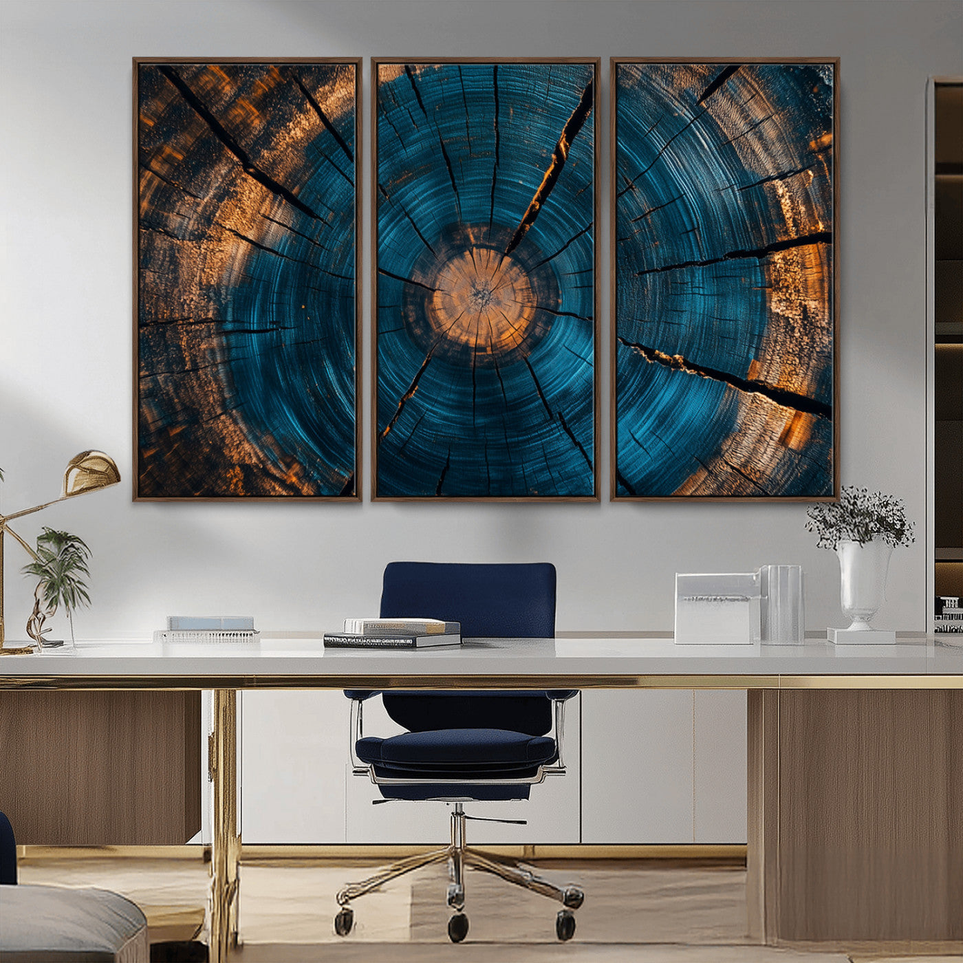 MGV-FC-48X32-3P - Abstract Tree Rings Wall Art Canvas Print - Wood Grain Rings Artwork Print - Nature Woodland Modern