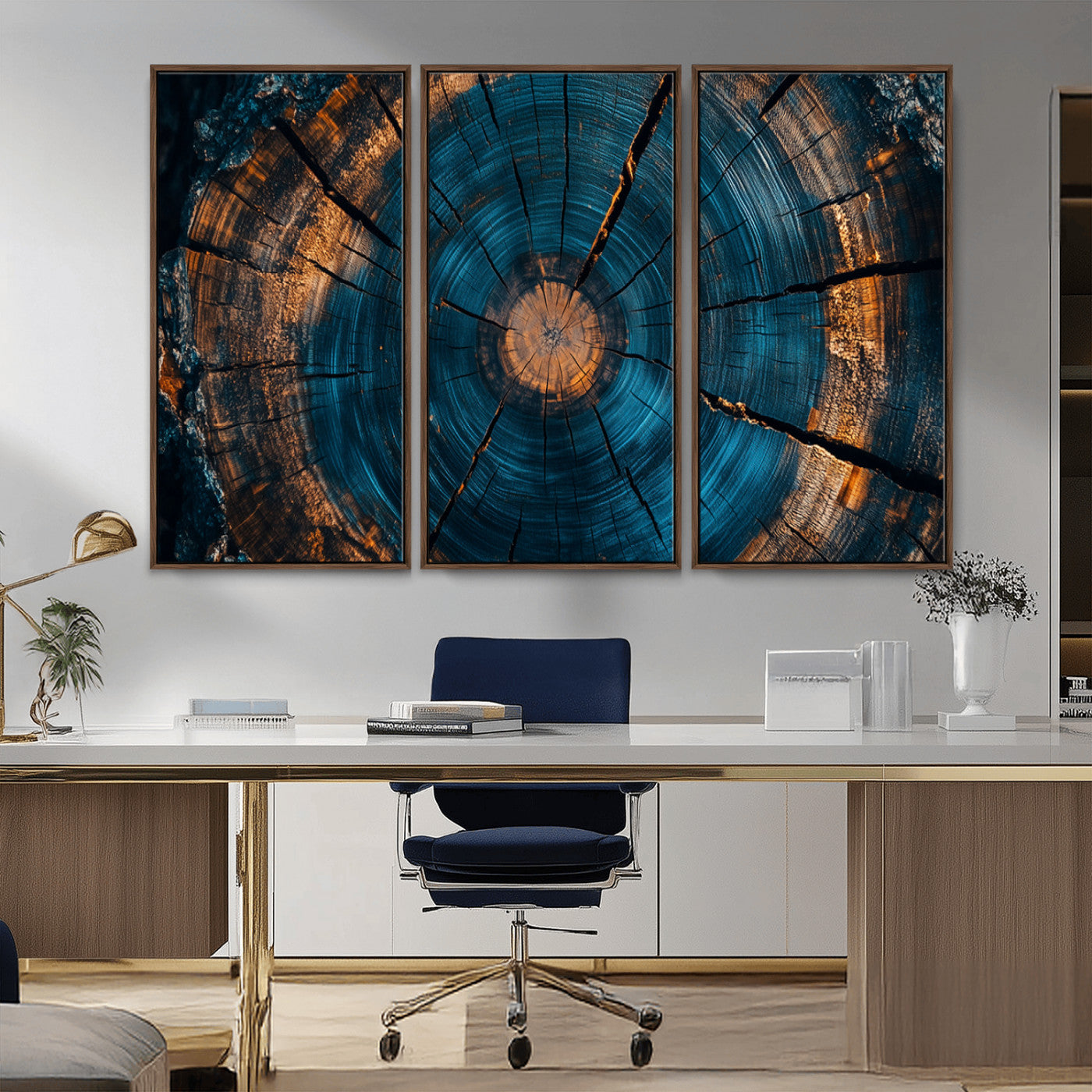 MGV-FC-48X32-3P - Farmhouse Wall Art - Abstract Tree Rings Canvas Wall Art Print, Framed Wood Grain Rings Artwork