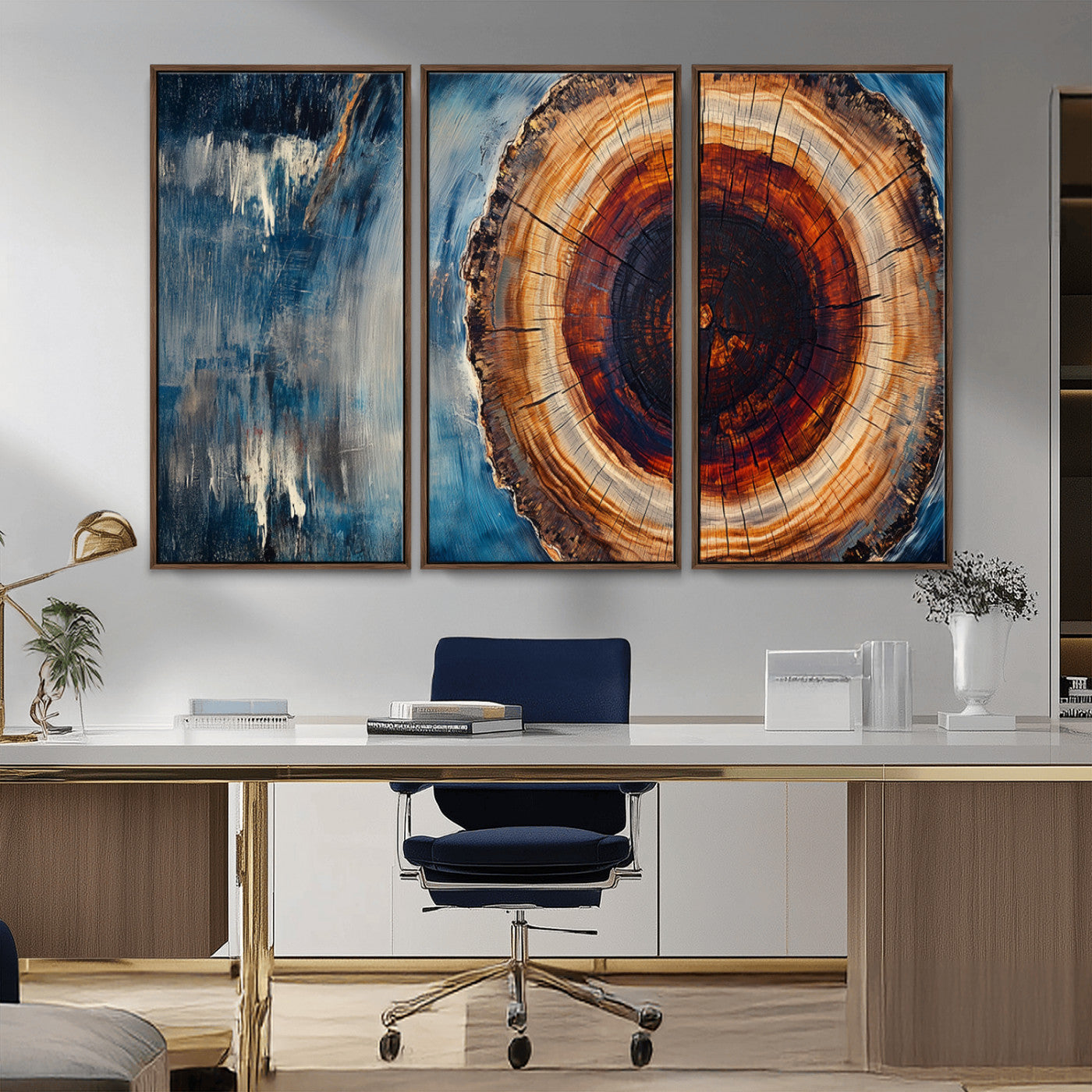 MGV-FC-48X32-3P - Abstract Tree Rings Wall Art Canvas Print - Wood Grain Rings Canvas Print - Nature Woodland Wall