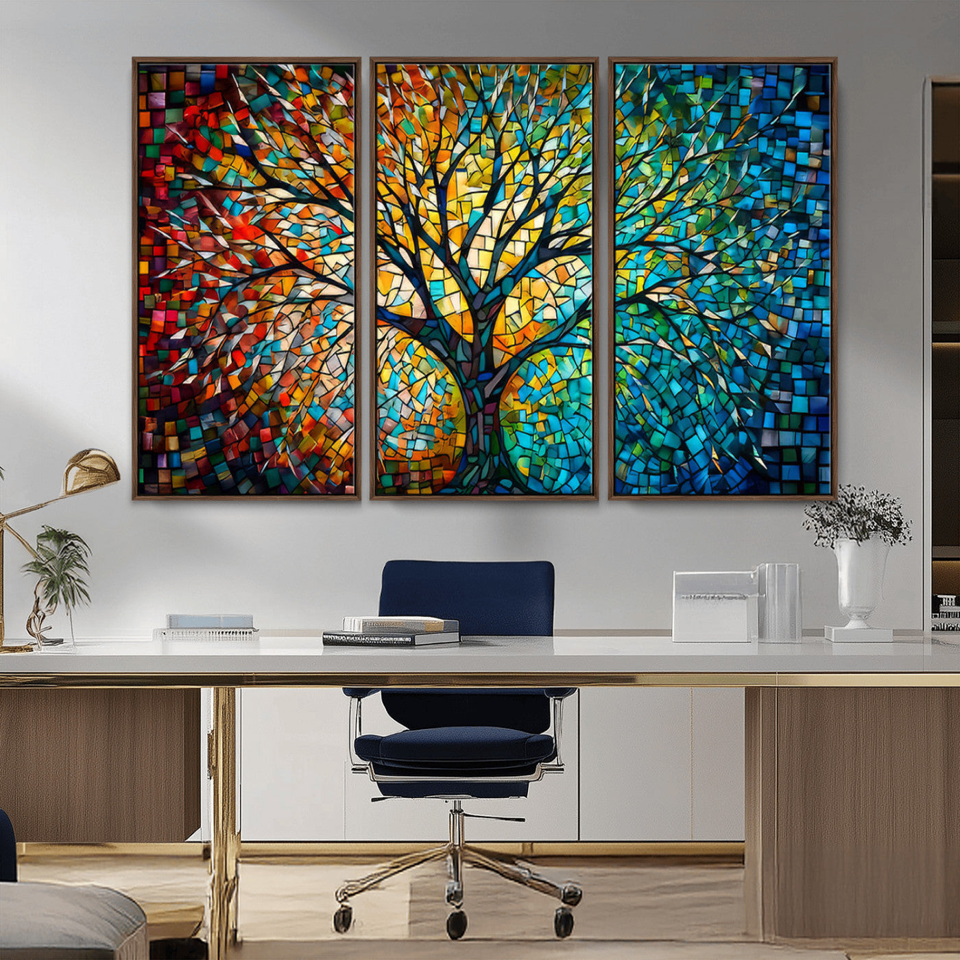 99325-MGV-CV-36X24-Yggdrasil Tree of Life Wall Art Print Canvas | Mosaic Style 3-Panel Canvas Print
