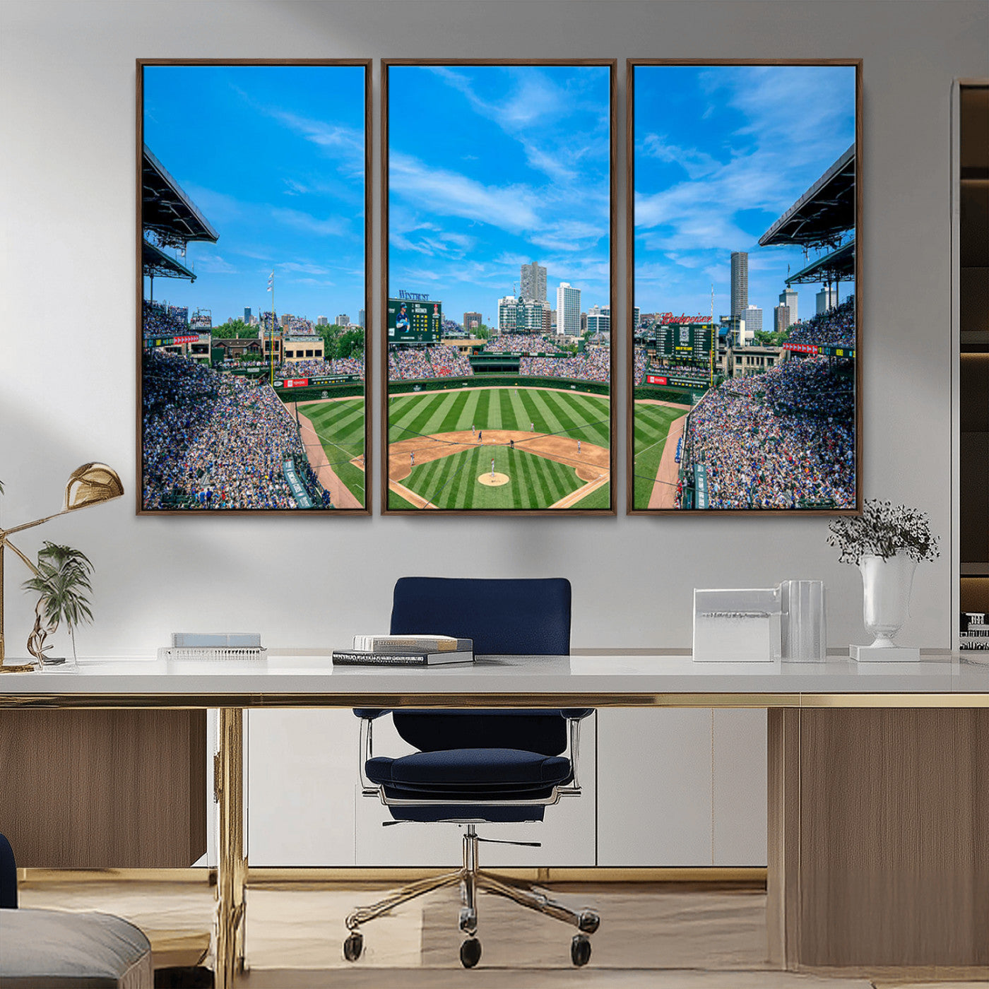 MGV-FC-48X32-3P - Wrigley Field Chicago Cubs Panoramic Art Multi Piece Canvas - Iconic Baseball Stadium Print for