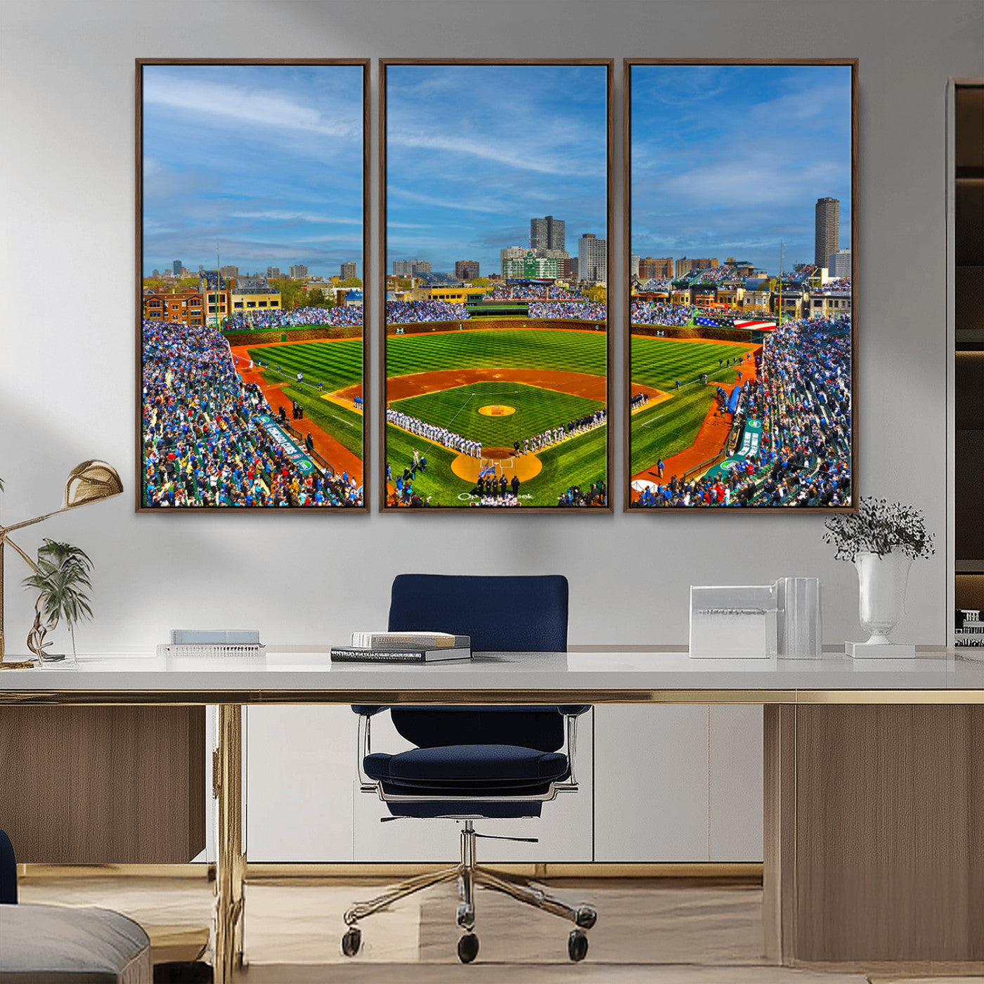 MGV-FC-48X32-3P - Wrigley Field Chicago Cubs Panoramic Multi Piece Canvas Wall Art - Iconic Baseball Stadium Canvas