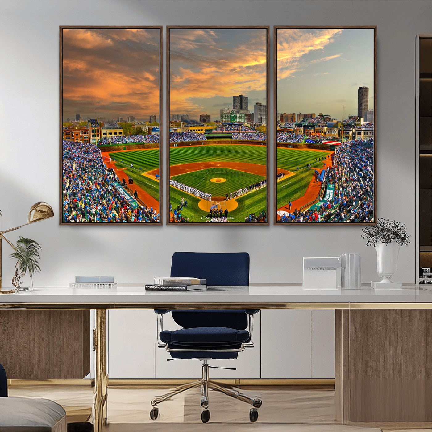 MGV-FC-48X32-3P - Chicago Wrigley Field Canvas Wall Art - Iconic Baseball Stadium Art Print - Wrigley Field Chicago