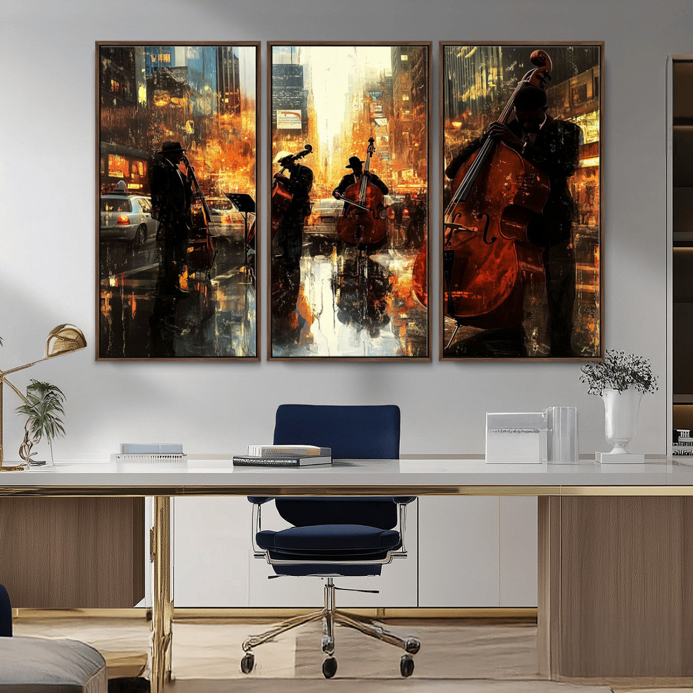 MGV-FC-48X32-3P - African American Abstract Jazz Wall Art - Framed Abstract Music Canvas - Colorful Instrument Canvsa