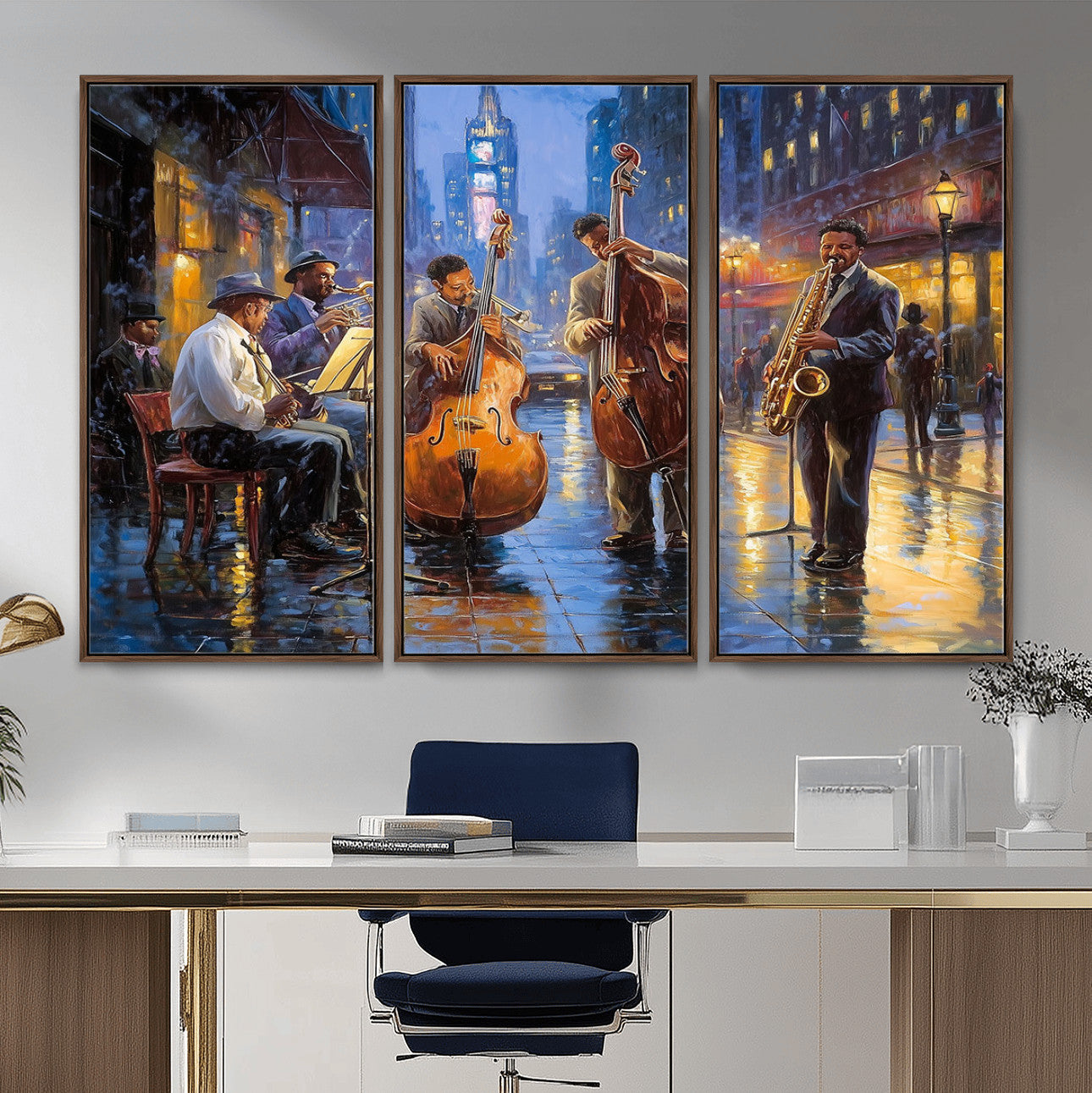 58694-MGV-FC-48X32-3P - Colorful Jazz Wall Art - African American Music Canvas Print - Framed Abstract Music Poster for Home