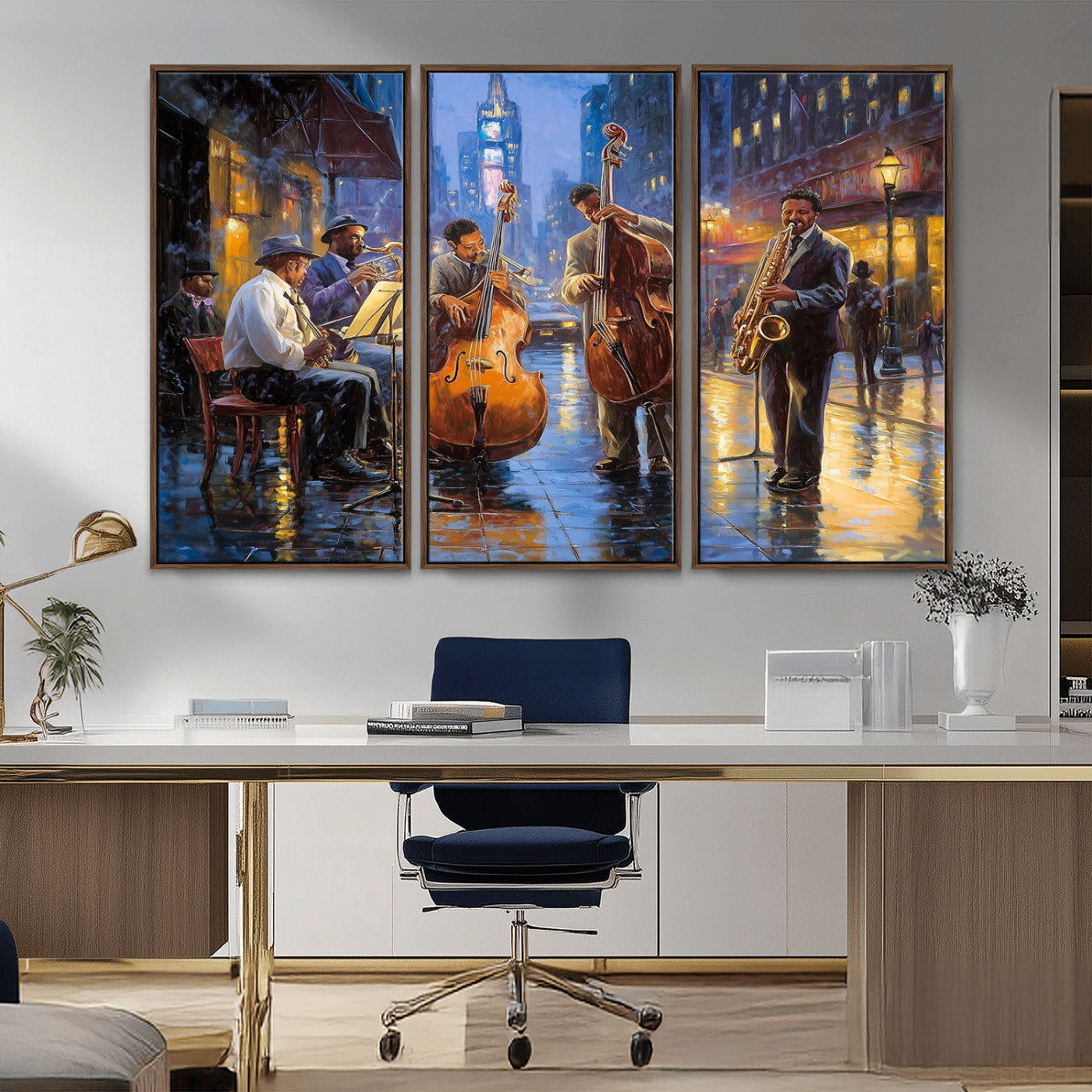 MGV-FC-48X32-3P - Colorful Jazz Wall Art - African American Music Canvas Print - Framed Abstract Music Poster for Home