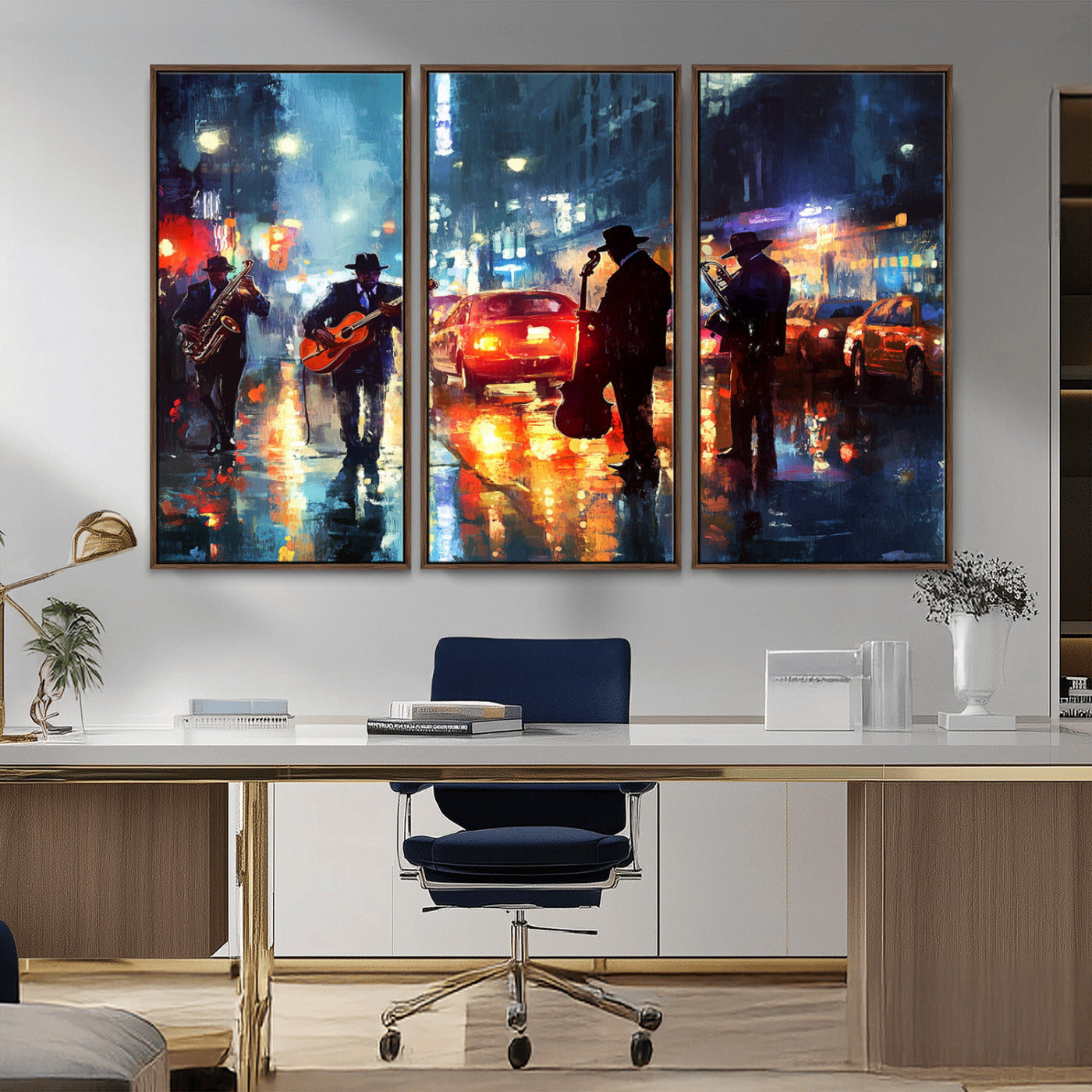 MGV-FC-48X32-3P - African American Jazz Canvas - Abstract Music Wall Art Print - Abstract Jazz Wall Art Framed Prints
