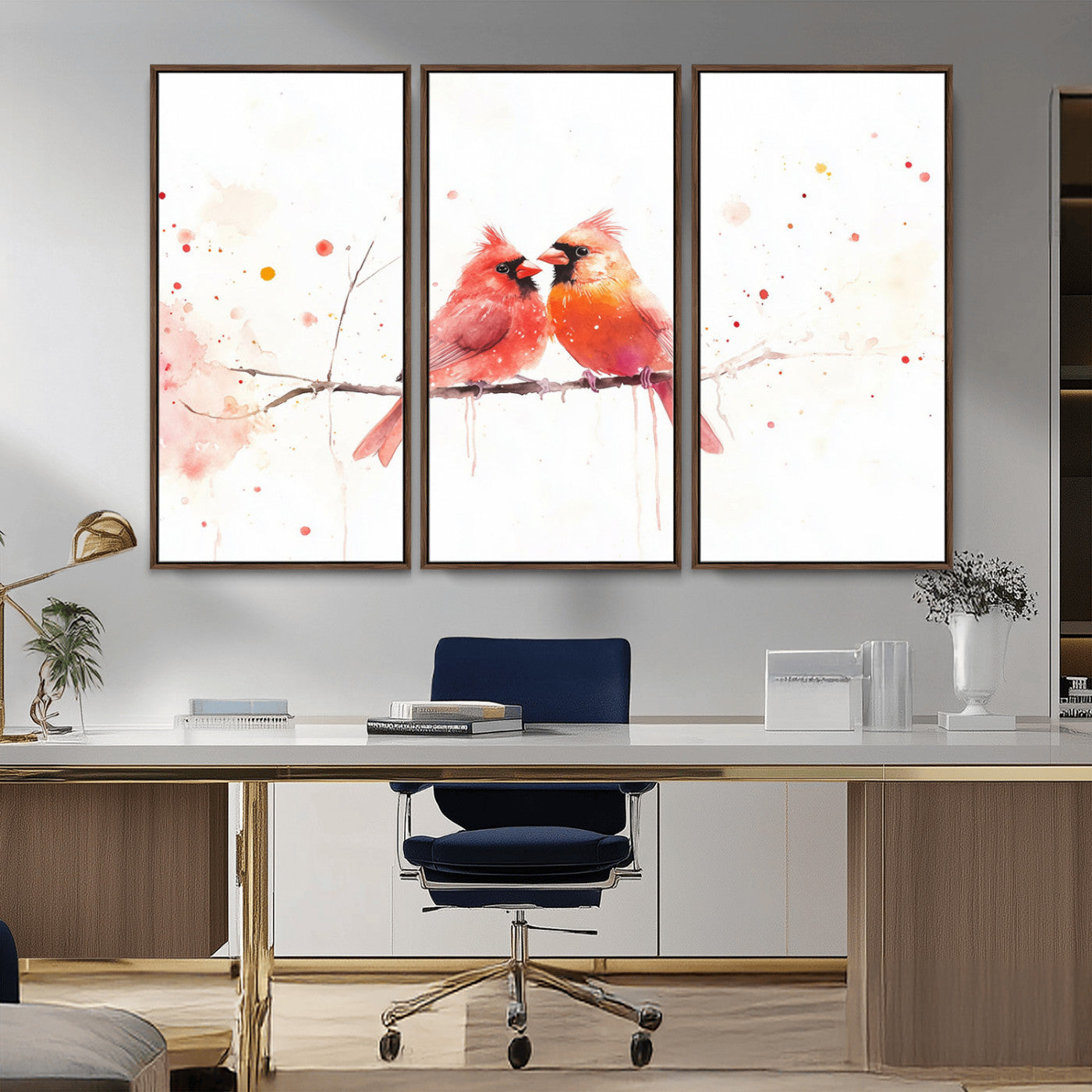 MGV-FC-48X32-3P - Cardinal Bird Canvas Wall Art - Male and Female Cardinal Print - Nature-Inspired Bird Wall Decor for