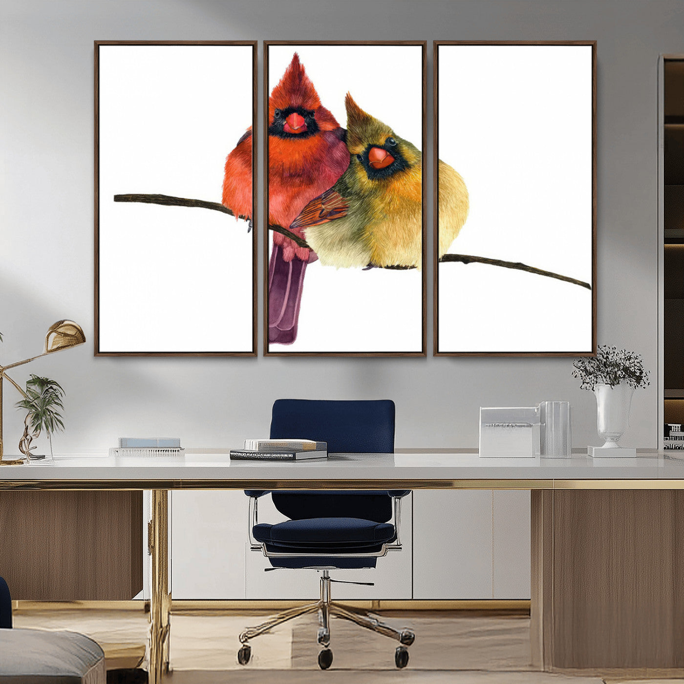 MGV-FC-48X32-3P - Cardinal Bird Canvas Wall Art - Male and Female Cardinal Print - Nature-Inspired Bird Wall Decor for