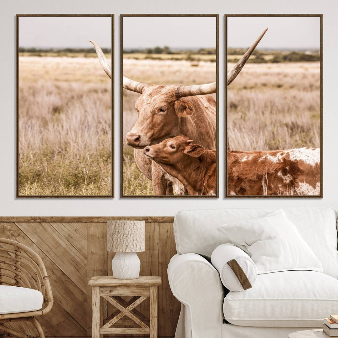 60320-MGV-CV-36X24-Texas Longhorn Cow Wall Art Canvas Print for Farmhouse Wall Art, Texas Decor, Western Wall Art Print