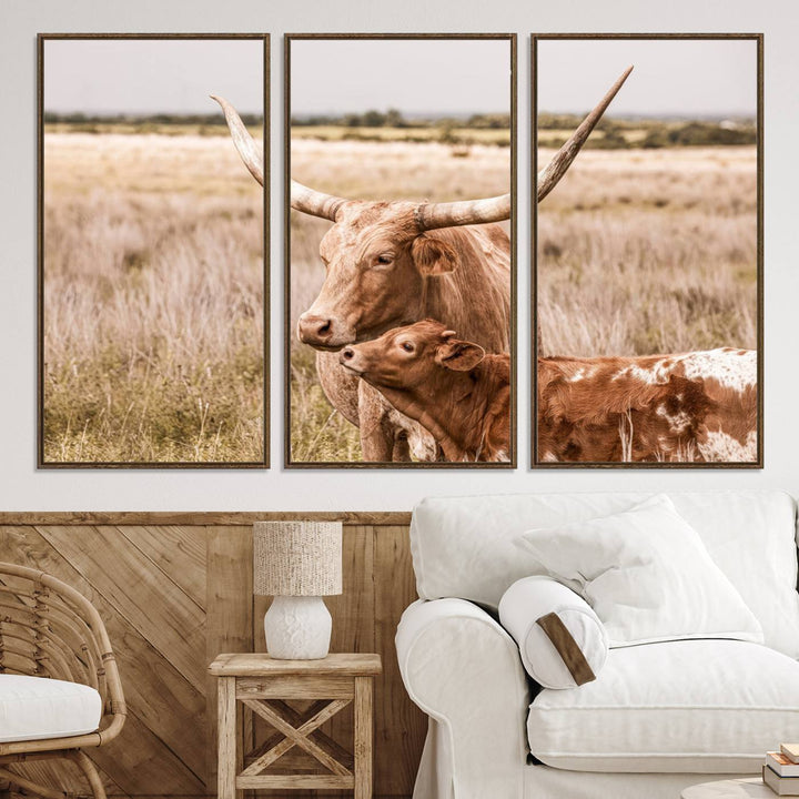 60320-MGV-CV-36X24-Texas Longhorn Cow Wall Art Canvas Print for Farmhouse Wall Art, Texas Decor, Western Wall Art Print