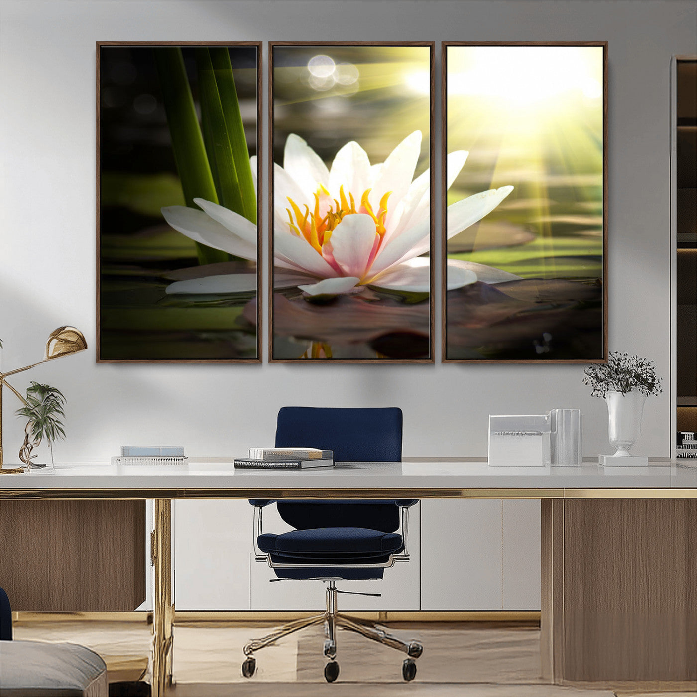 MGV-FC-48X32-3P - Lotus Flower Wall Art Canvas Print, Water Lily Large Wall Art Canvas Print