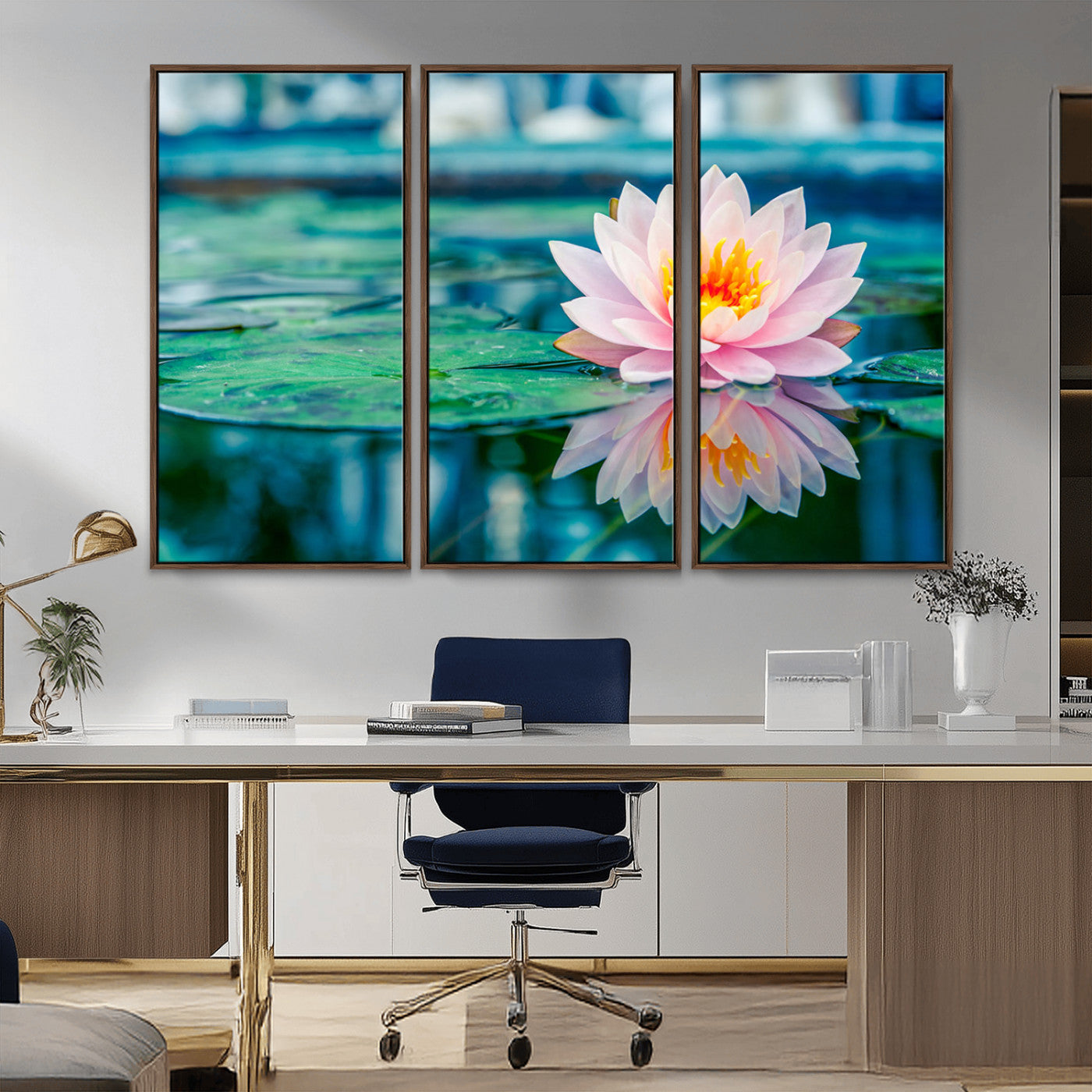 MGV-FC-48X32-3P - Lotus Flower Wall Art Canvas Print, Water Lily Large Wall Art Canvas Print for Yoga Room Decor,
