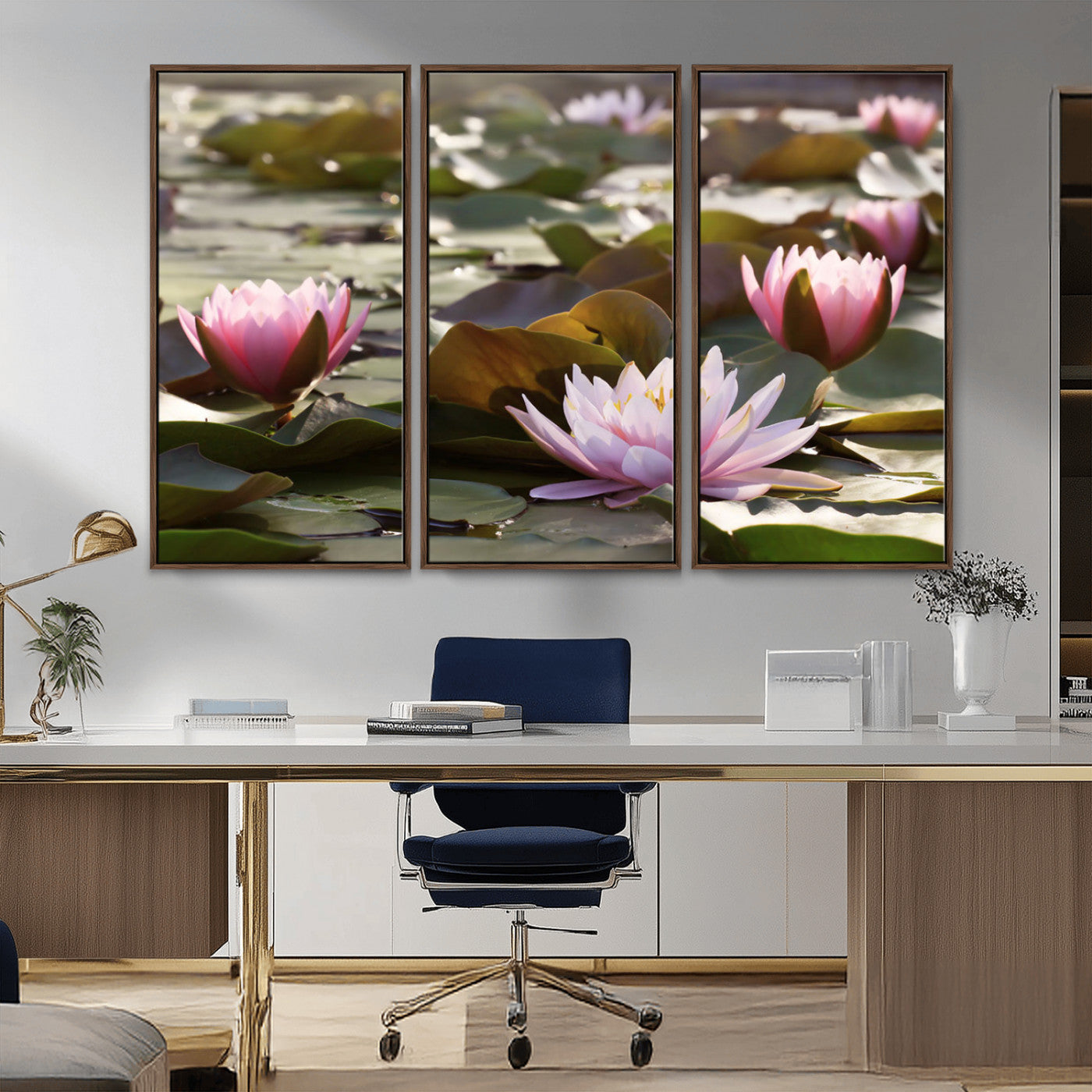 MGV-FC-48X32-3P - Lotus Flower Wall Art Canvas Print, Water Lily Large Wall Art Canvas Print for Yoga Room Decor,