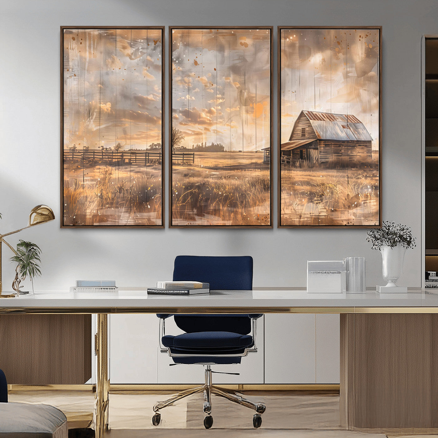 MGV-FC-48X32-3P - Rustic Farmhouse Wall Art Canvas Print | Barn and Field Canvas Print | Vintage Country Landscape