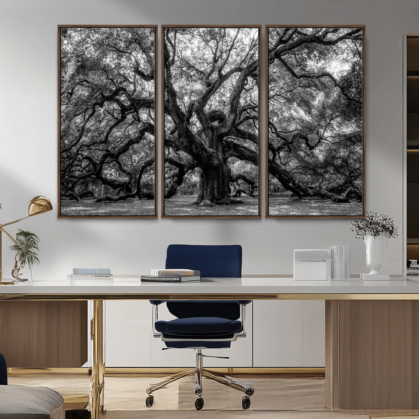 MGV-FC-48X32-3P - Black and White Old Angel Oak Tree Wall Art Canvas Print