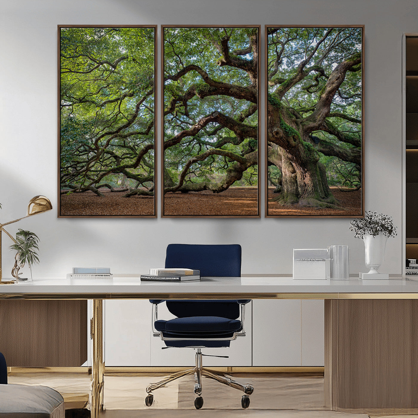 Canvas of the Angel Oak tree with sprawling limbs and mossy bark, ideal for earthy natural or rustic southern-inspired decor.
