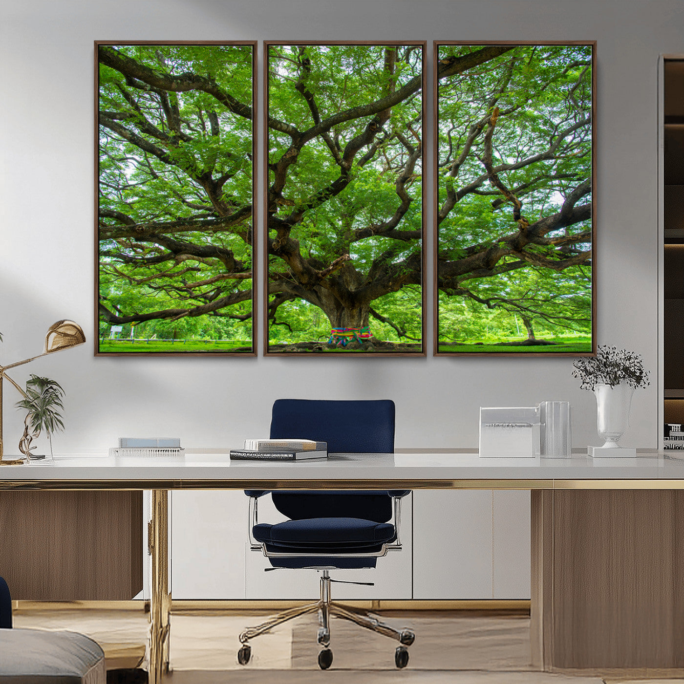 MGV-FC-48X32-3P - Oak Tree Wall Art Print, Forest Canvas Wall Art for Home and Office, Framed Angel Oak Tree Canvas
