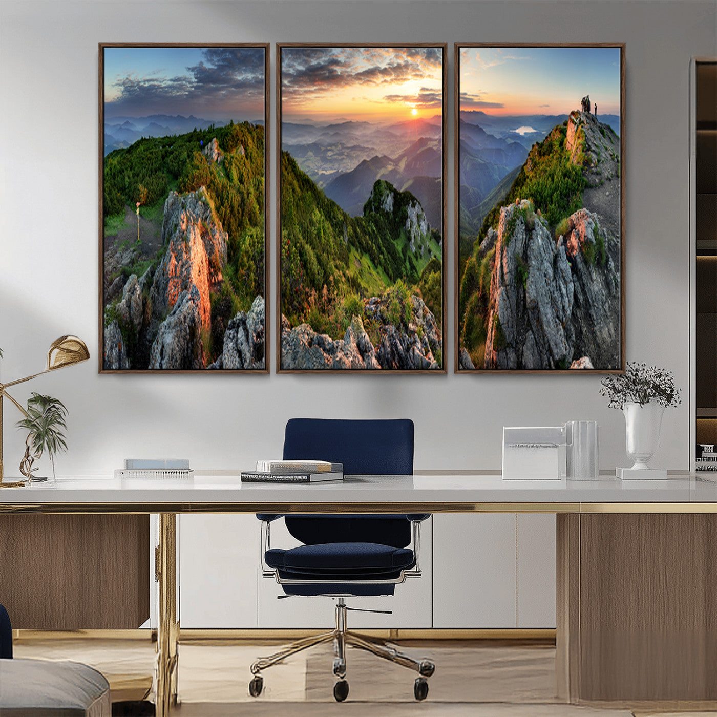 MGV-FC-48X32-3P - Mountain Sunset Panoramic Canvas Print – Scenic Wilderness Landscape, Majestic Summit , Multi-Panel