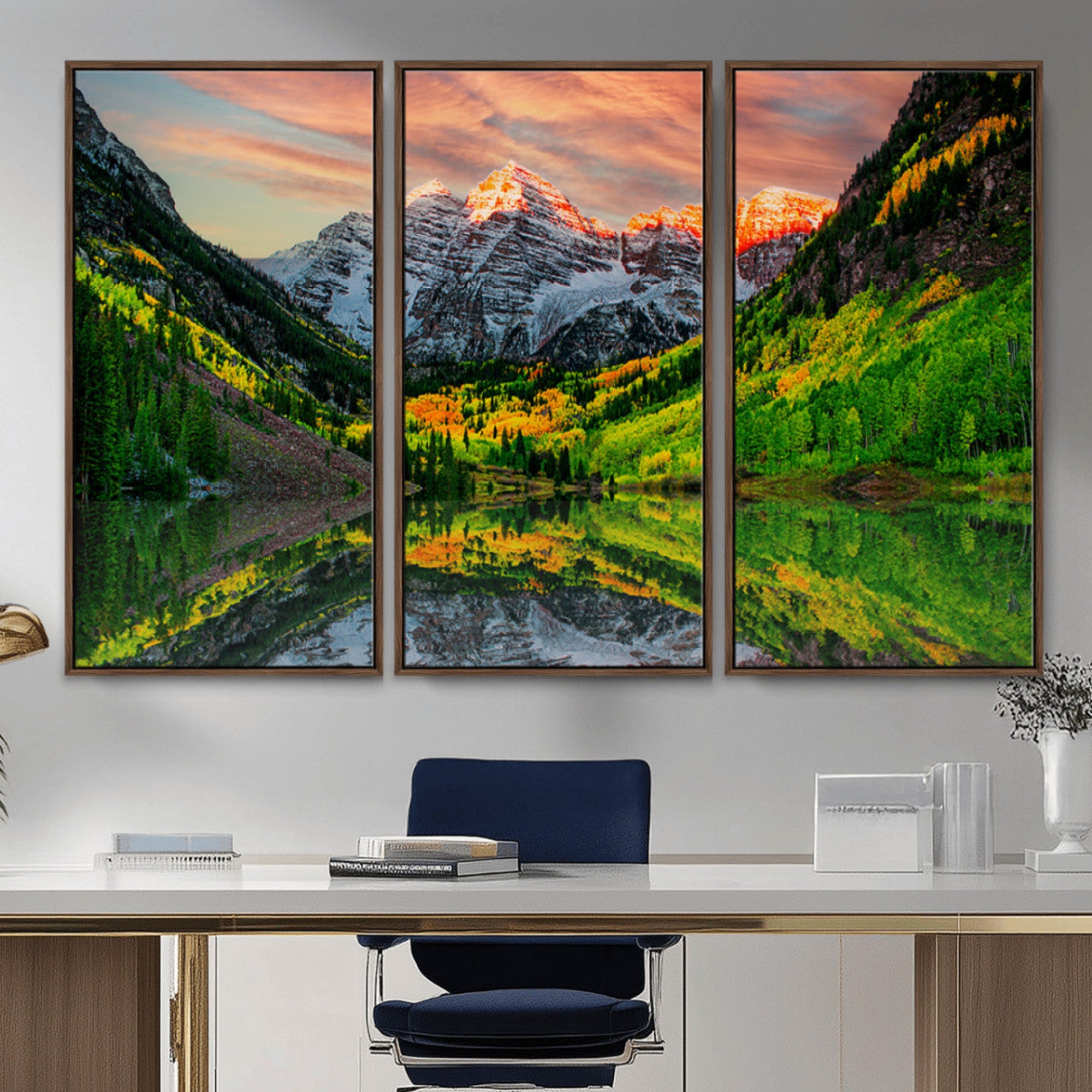 Maroon Bells Lake Wall Art Canvas Print – Majestic Colorado Mountain Landscape, Autumn Reflection, Multi-Panel Framed Artwork for Home, Office Decor