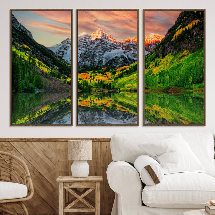 Maroon Bells Lake Wall Art Canvas Print – Majestic Colorado Mountain Landscape, Autumn Reflection, Multi-Panel Framed Artwork for Home, Office Decor