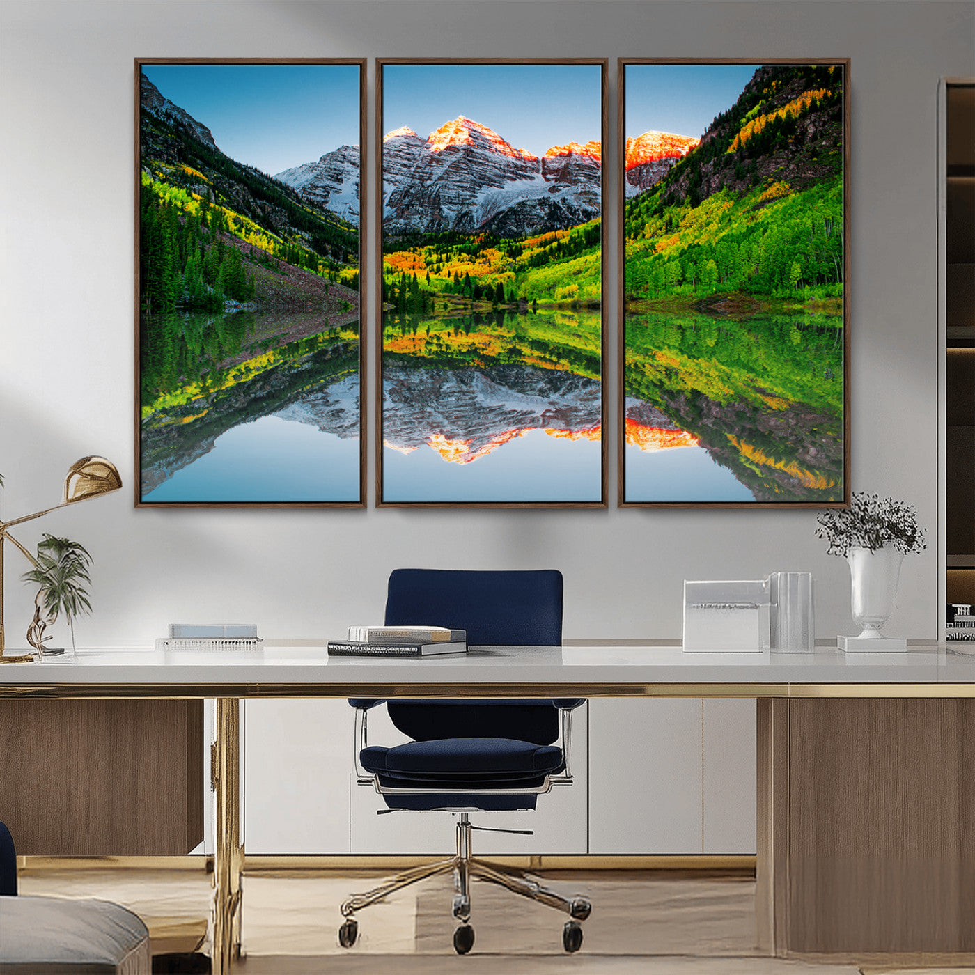 MGV-FC-48X32-3P - Maroon Bells Lake Print Wall Art – Majestic Colorado Mountain Landscape, Autumn Reflection,