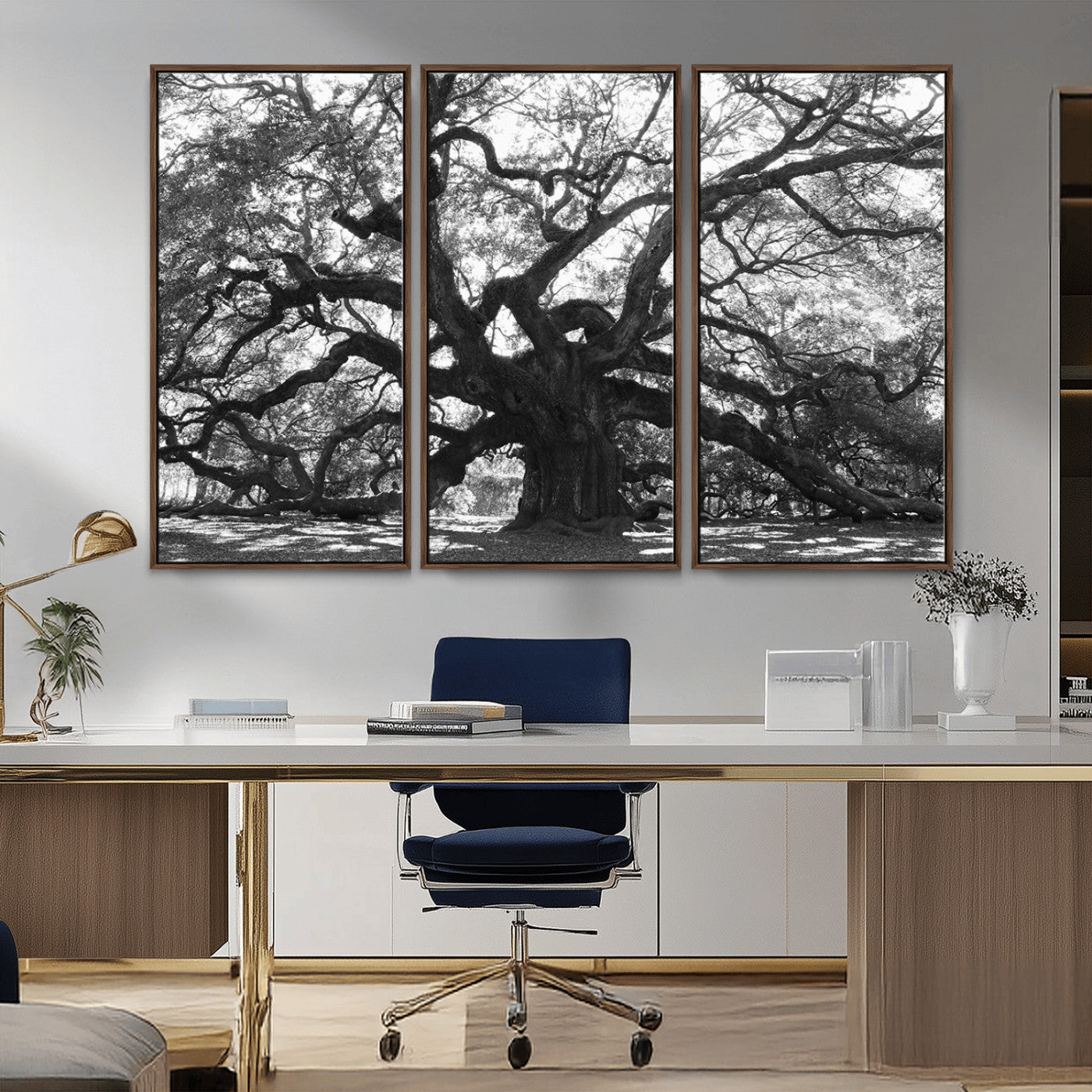 MGV-FC-48X32-3P - Ancient Oak Wall Art Canvas Print, Framed Twisted Branches Art Picture Print, Gnarled Tree Perfect Moody Nature Decor Artwork