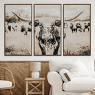27497342-MGV-CV-36X24-Texas Longhorn Wall Art Canvas Print, Framed Speckled Cow Art Picture Print, Horned Cattle Perfect Rustic Western Decor Artwork