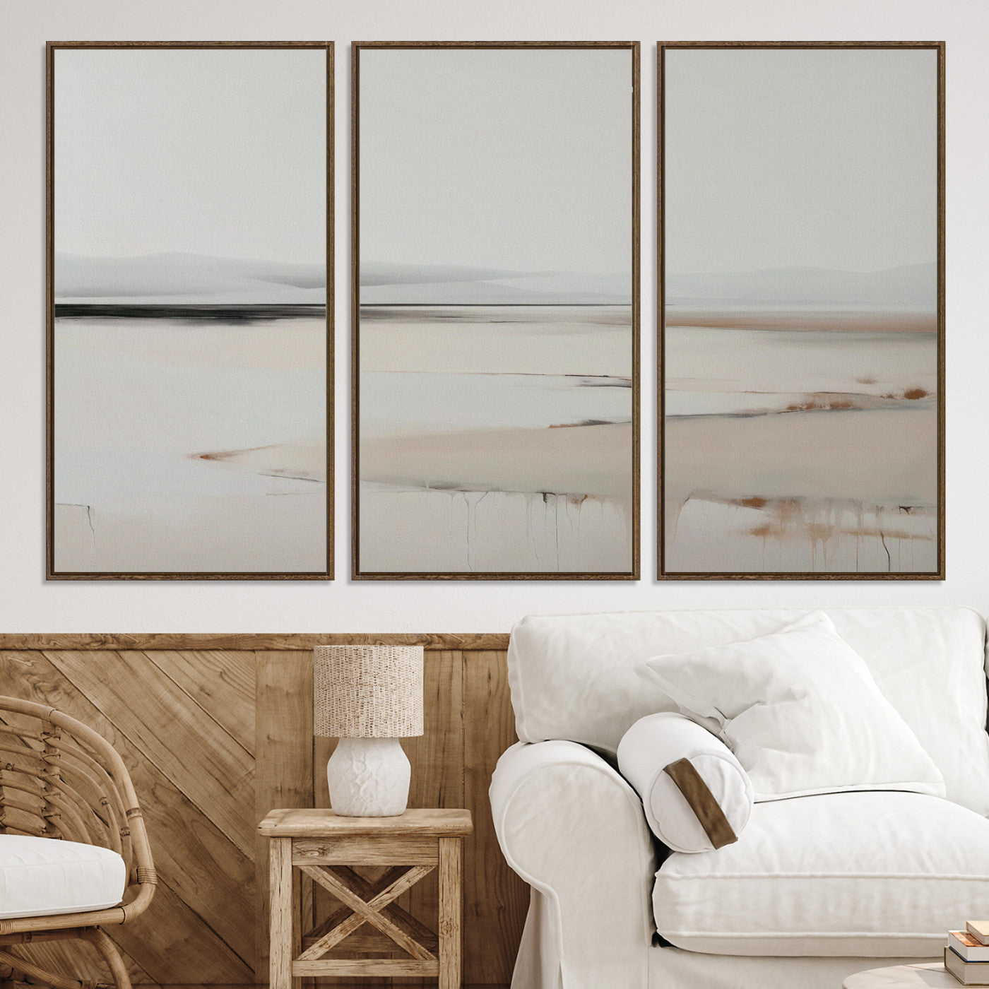 89410095-MGV-CV-36X24-Minimalist Landscape Wall Art Canvas Print, Framed Soft Horizon Art Picture Print, Abstract Seascape Perfect Minimalist Earthy Decor, Framed