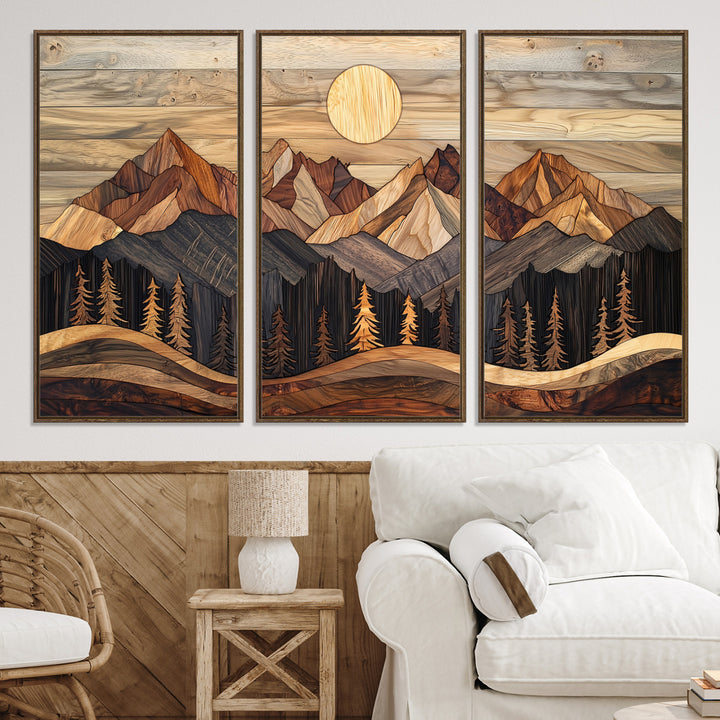 50100230-MGV-CV-36X24-Wood Mountain Wall Art Canvas Print, Framed Boho Wood Art Print, Abstract Woodland Farmhouse Decor