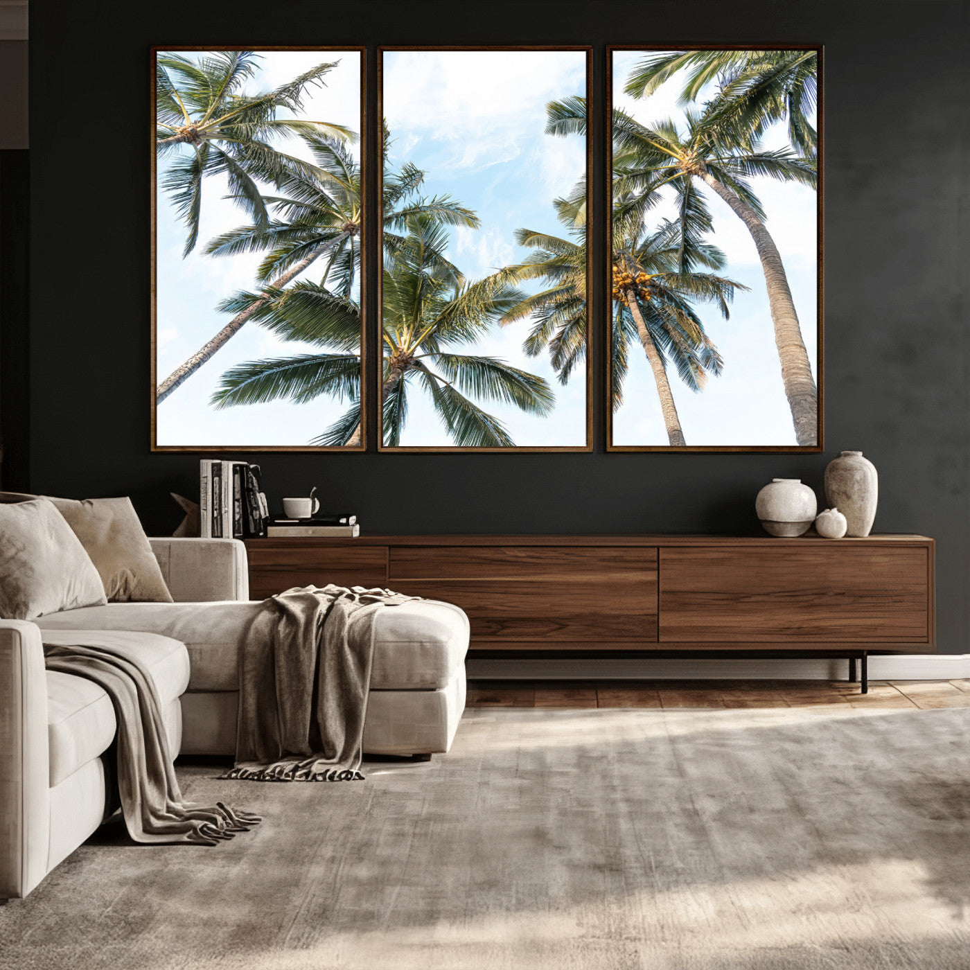 87247012-MGV-CV-36X24 - Tropical Palm Trees Wall Art – Sunlit Leaves & Blue Sky Canvas Print, Island Breeze and Vacation Vibes for Office or Home Decor