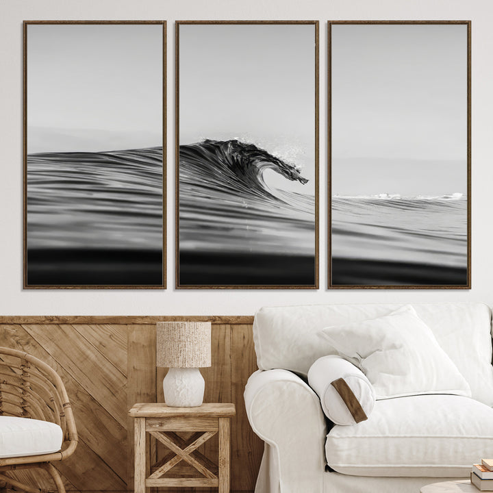 Black Wave Wall Art Canvas Print, Abstract Surf Print, Framed Minimalist Ocean Art Print, Large Black Water Printing Minimalist
