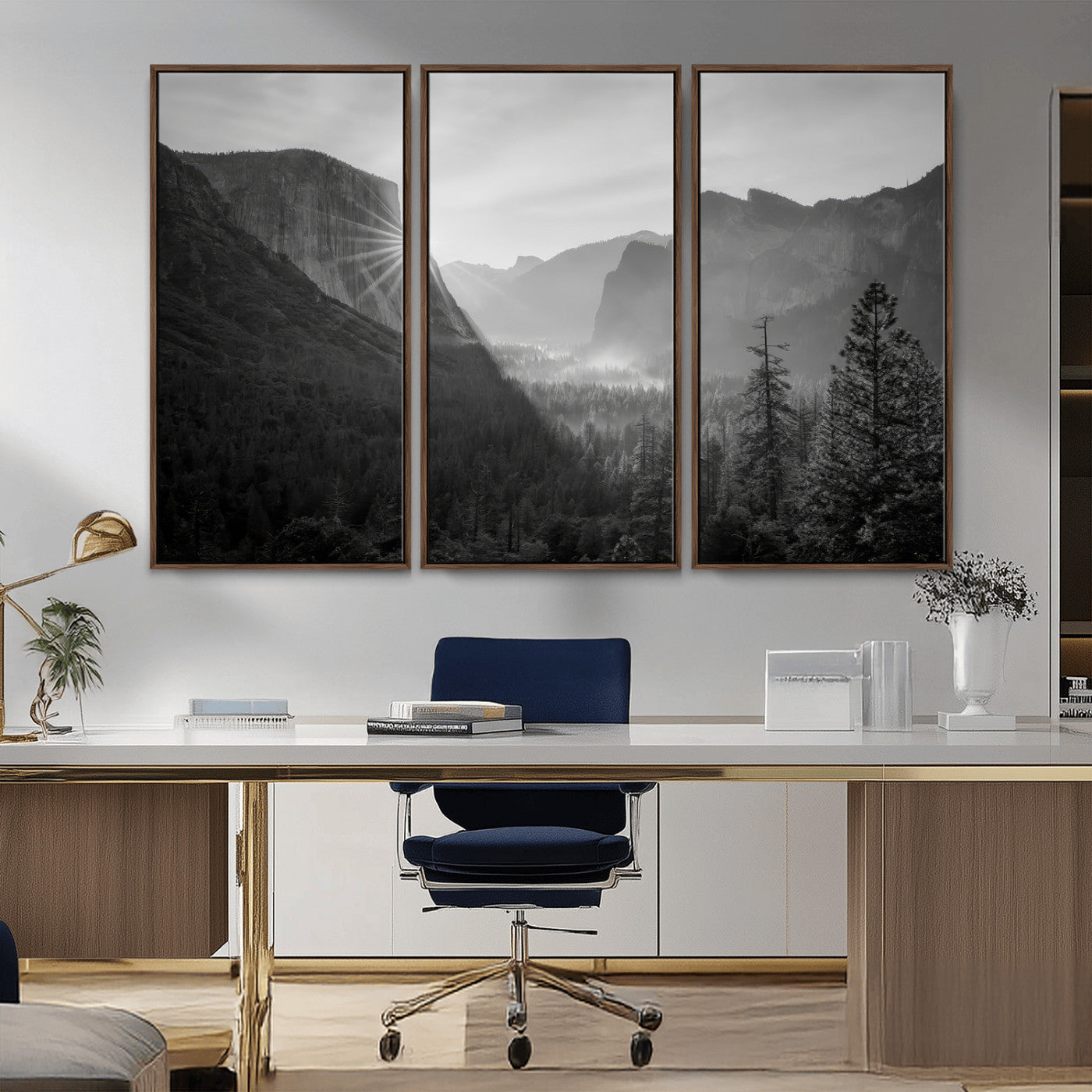 MGV-FC-48X32-3P - Yosemite Valley Wall Art Canvas Print, Framed El Capitan Sunrise Art Picture Print, Misty Mountain Perfect Modern Rustic Decor Artwork