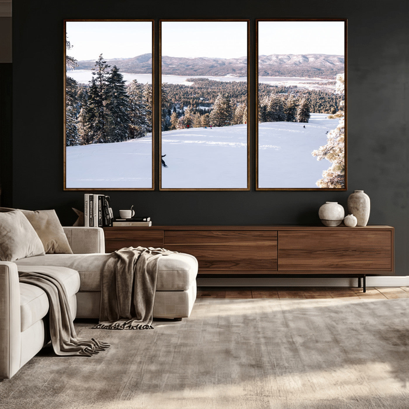 79857868-MGV-CV-36X24 - Snowboarder Wall Art – Winter Slope Canvas Print, Pine Forest, Snow-Covered Mountains, Outdoor Adventure for Living Room or Cabin Decor