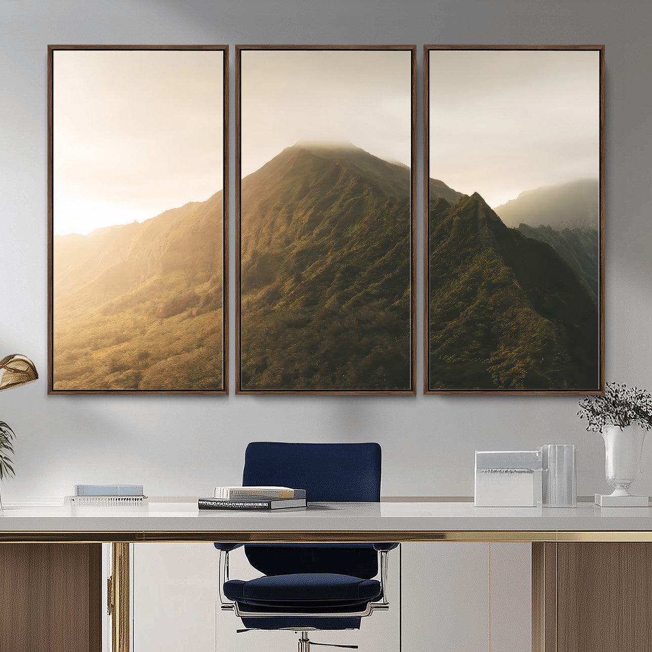 42338636-MGV-CV-36X24-Mountain Wall Art – Framed Sunset Landscape Canvas Artwork, Serene Nature Design, Rustic Decor for Home, Office