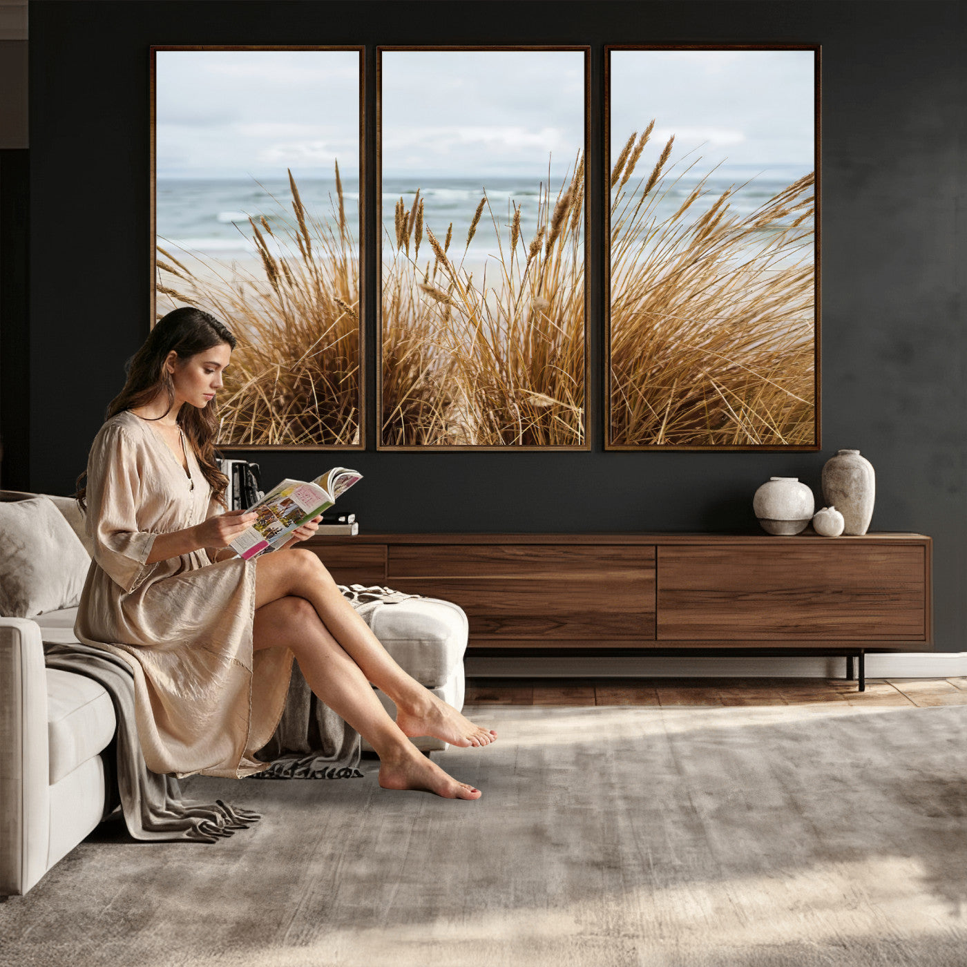 14270839-MGV-CV-36X24 - Beach Grass Wall Art – Canvas Print of Serene Coastal Shore, Peaceful Ocean Vibes, Nature Decor for Guest Room, Office or Living Room