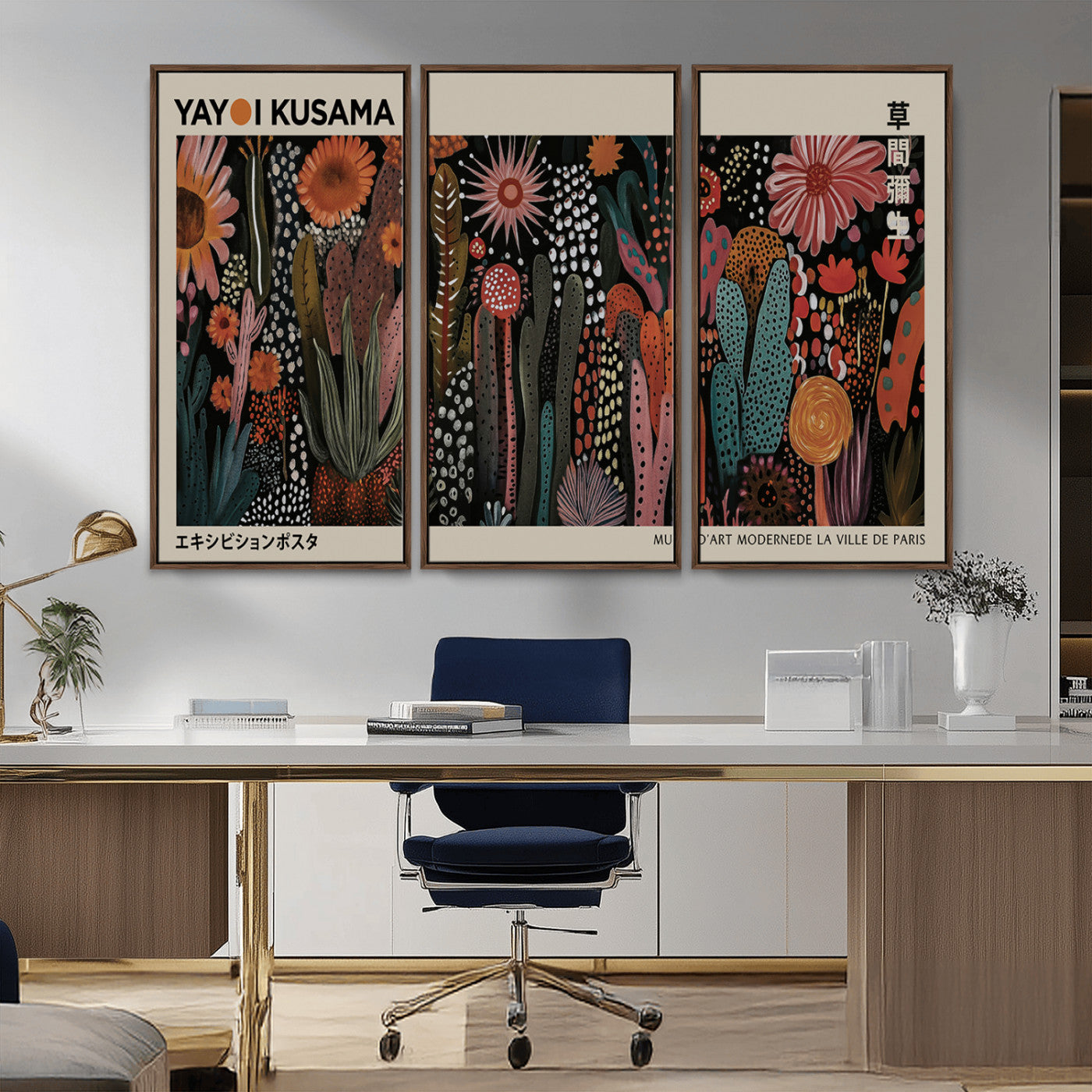 MGV-FC-48X32-3P - Modern Japanese Wall Art Print Yayoi Kusama Canvas Wall Art Abstract Mount Fuji Canvas Print