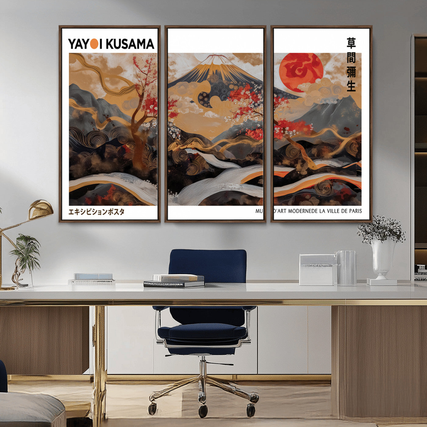 MGV-FC-48X32-3P - Mount Fuji Wall Art Print, Yayoi Kusama Canvas Wall Art, Abstract Mount Fuji Canvas Print, Japanese