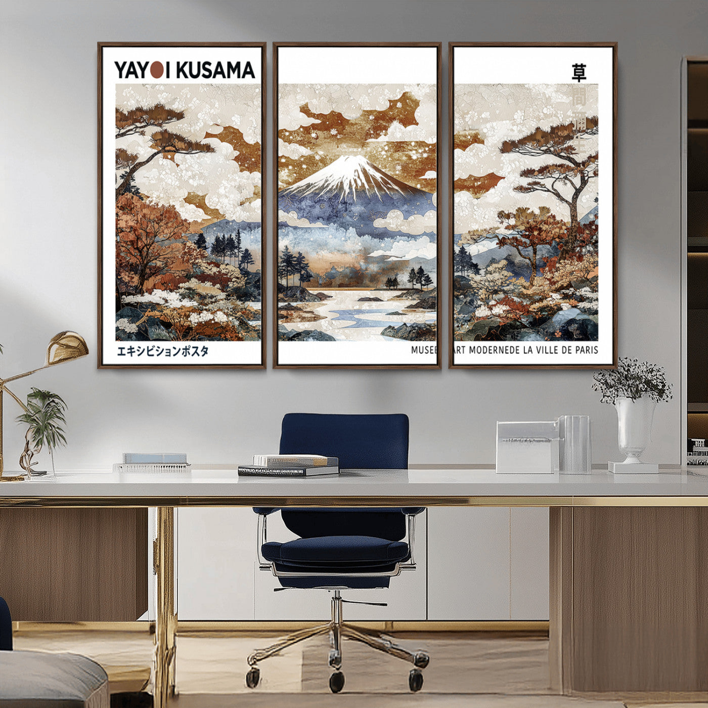 MGV-FC-48X32-3P - Modern Japanese Mount Fuji Canvas Print, Yayoi Kusama Canvas Wall Art, Abstract Mount Fuji Canvas