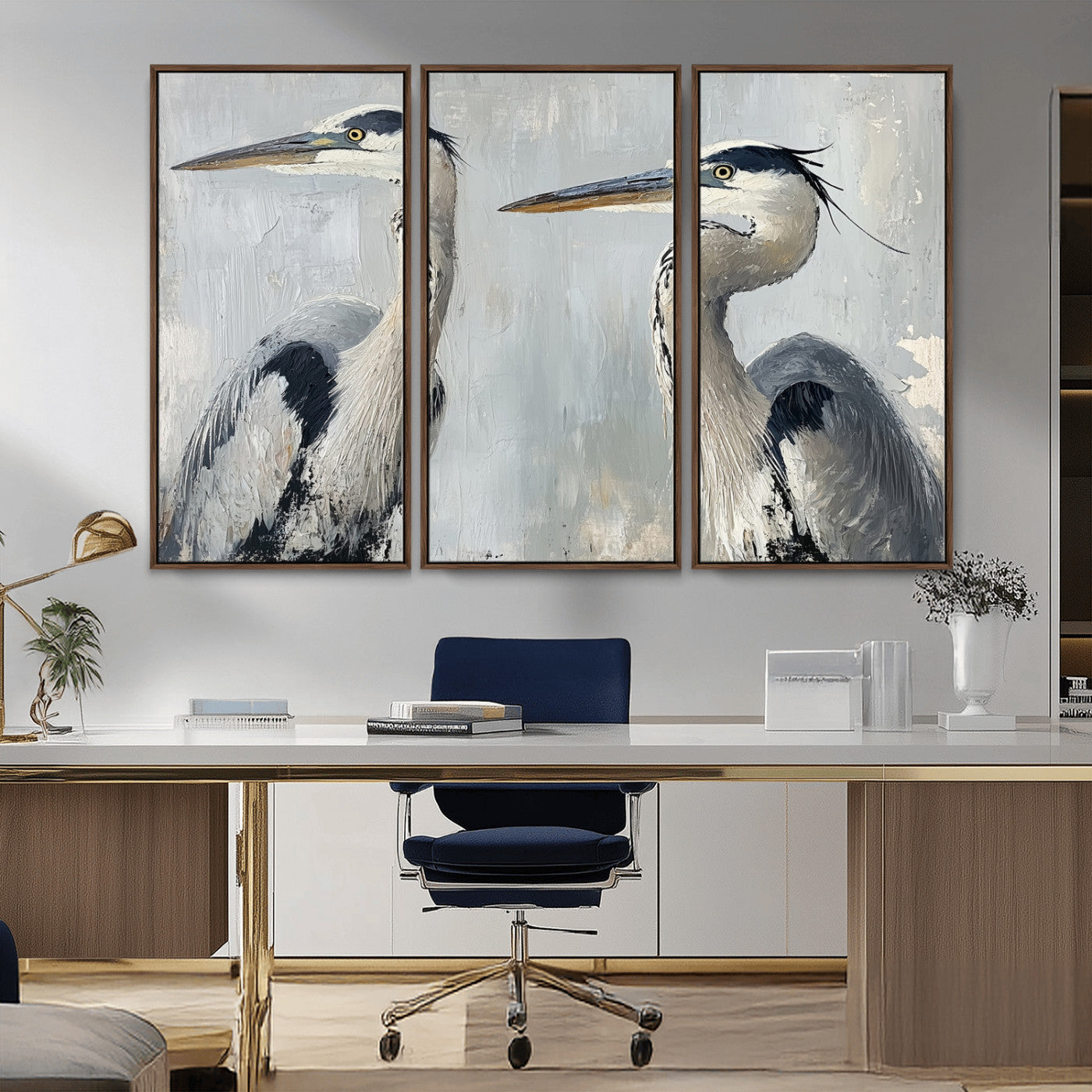 MGV-FC-48X32-3P - Bird Canvas Decor Wall Art Canvas Print, Framed Coastal Bird Pair Art Picture Print, Minimalist Wildlife Wall Perfect Coastal Minimalist Decor Artwork