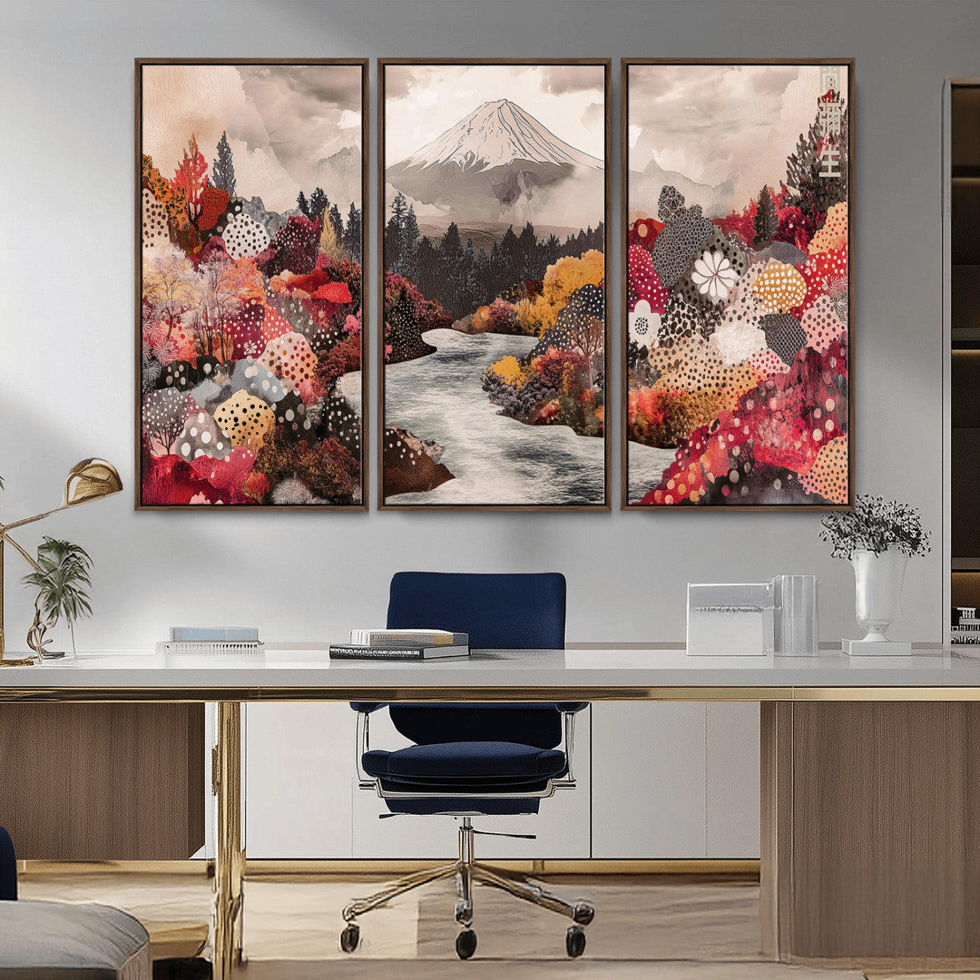 MGV-FC-48X32-3P - Mountain Wall Art Wall Art Canvas Print, Framed Autumn Forest Art Picture Print, Cottagecore Landscape Perfect Cottagecore Boho Decor Artwork