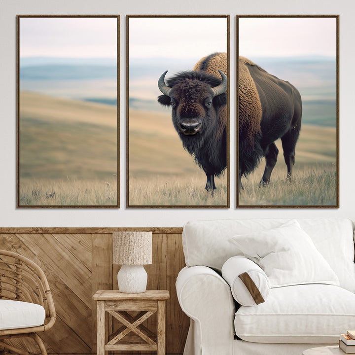 Bison Wall Art Wall Art Canvas Print, Buffalo Canvas Print Print, Framed American Bison Decor Art Print, Large Frontier Style Printing Perfect